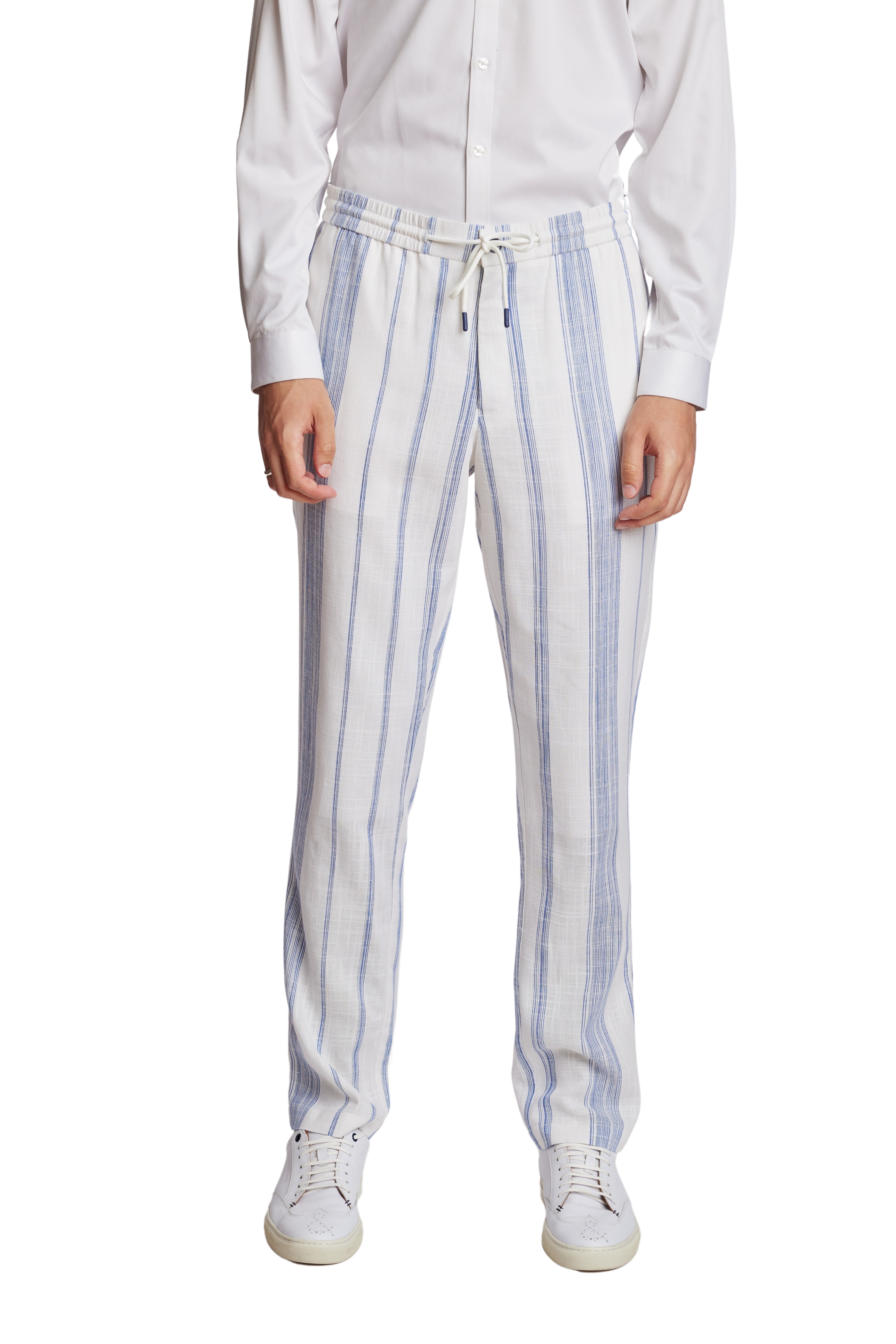 Chester Drawstring Pants - slim - White & Blue Variegated