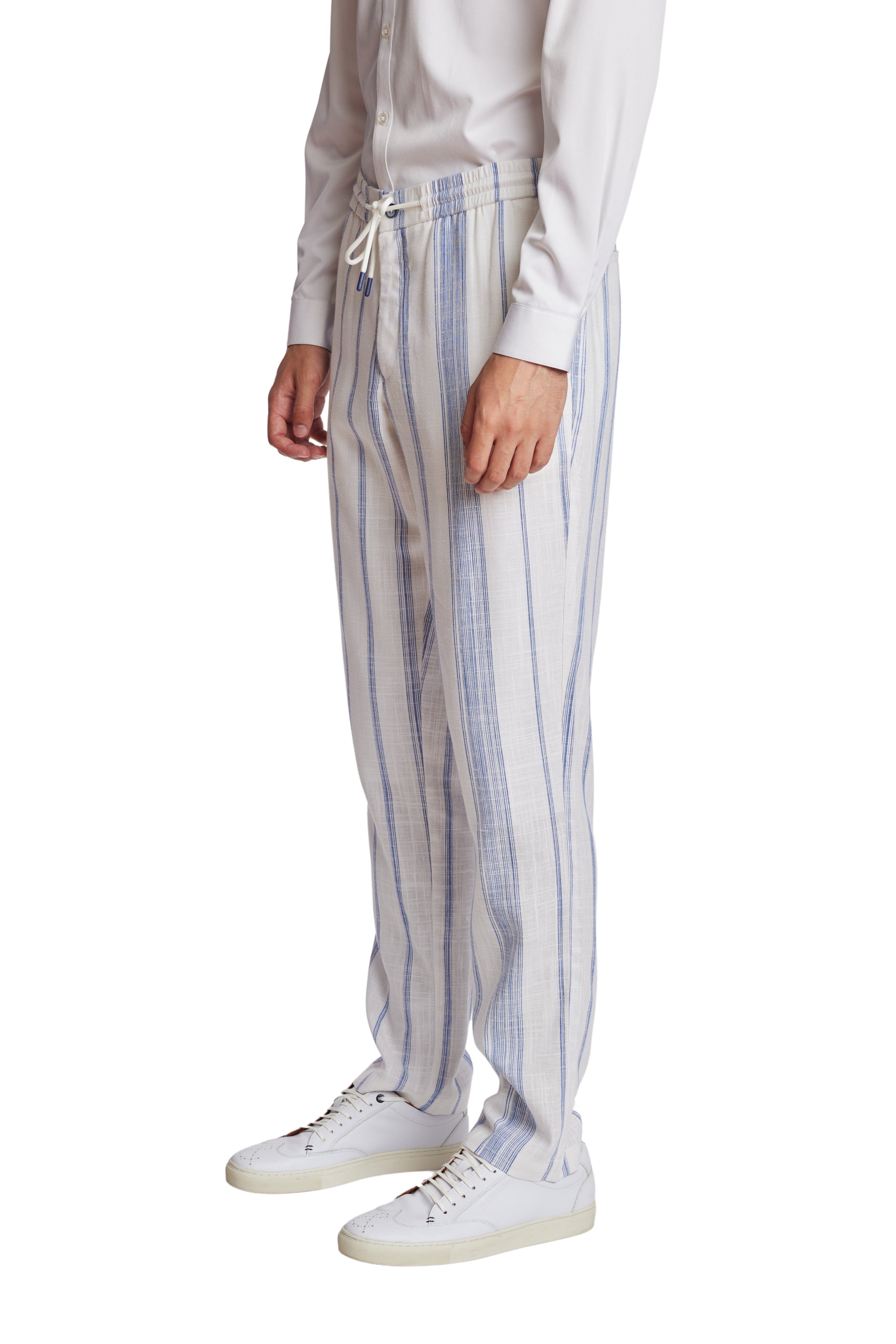 Chester Drawstring Pants - slim - White & Blue Variegated