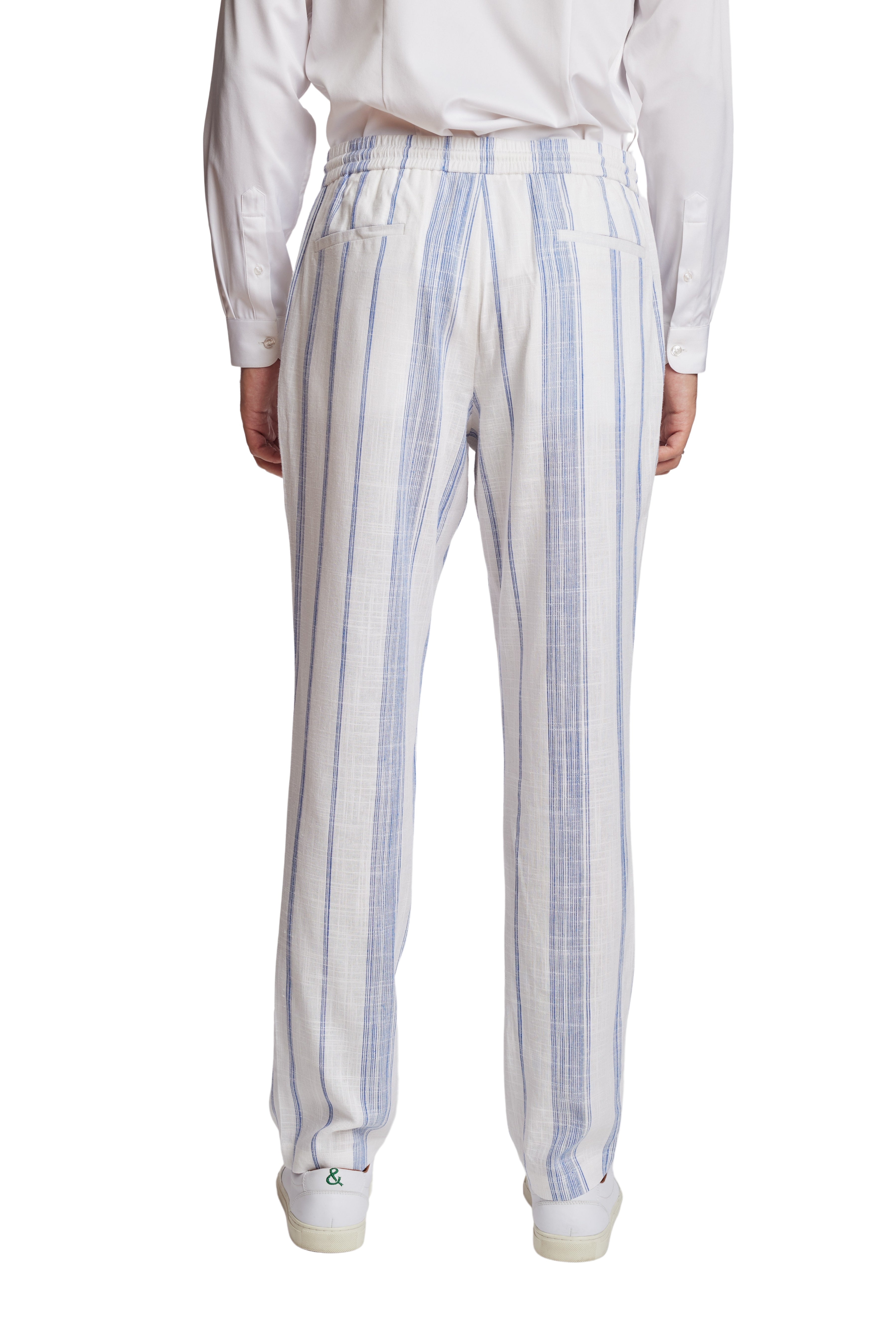 Chester Drawstring Pants - slim - White & Blue Variegated