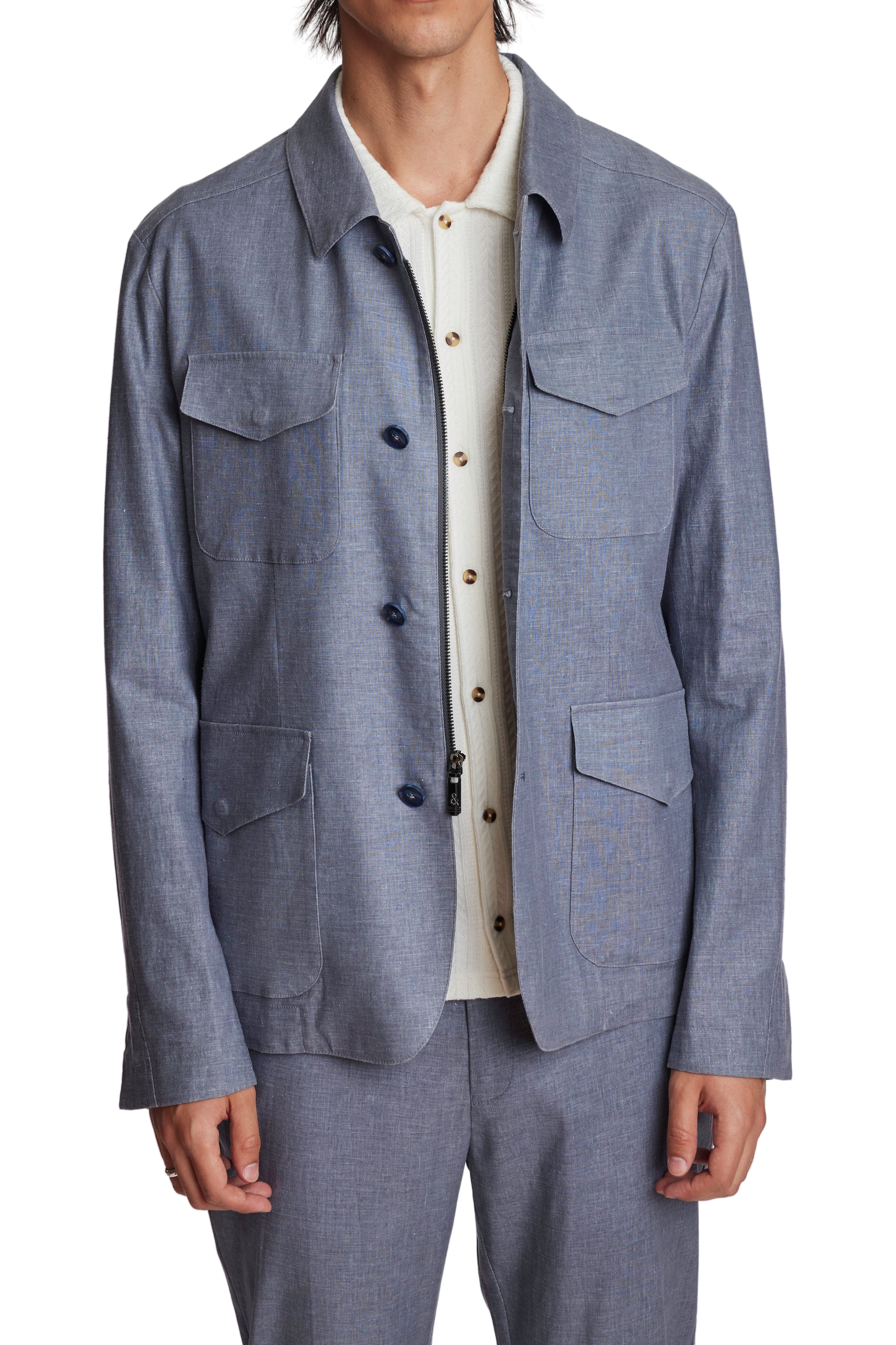 City 4 Pocket Jacket - slim - Steel Linen