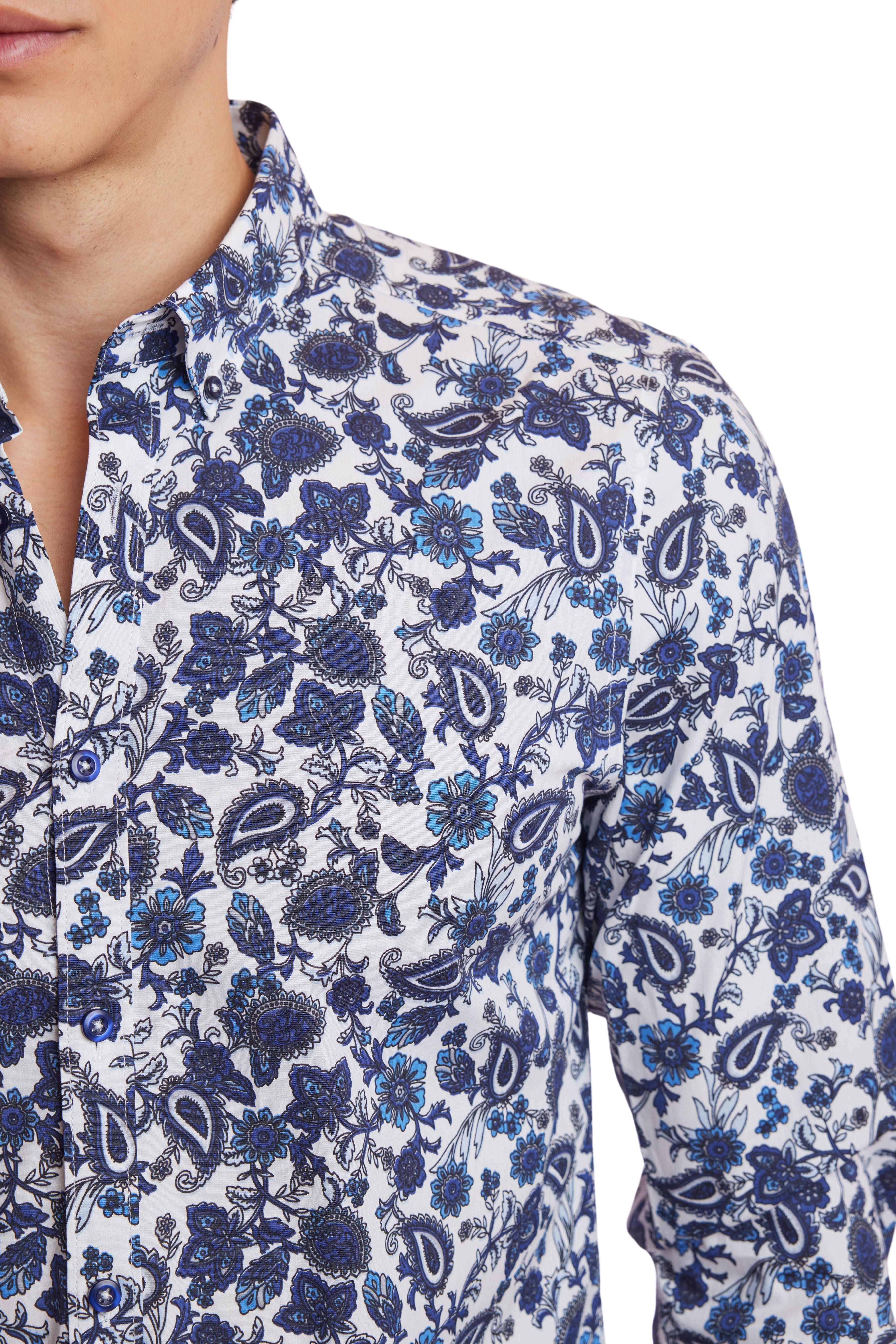 Brian Button Down Shirt - White Indigo Paisley