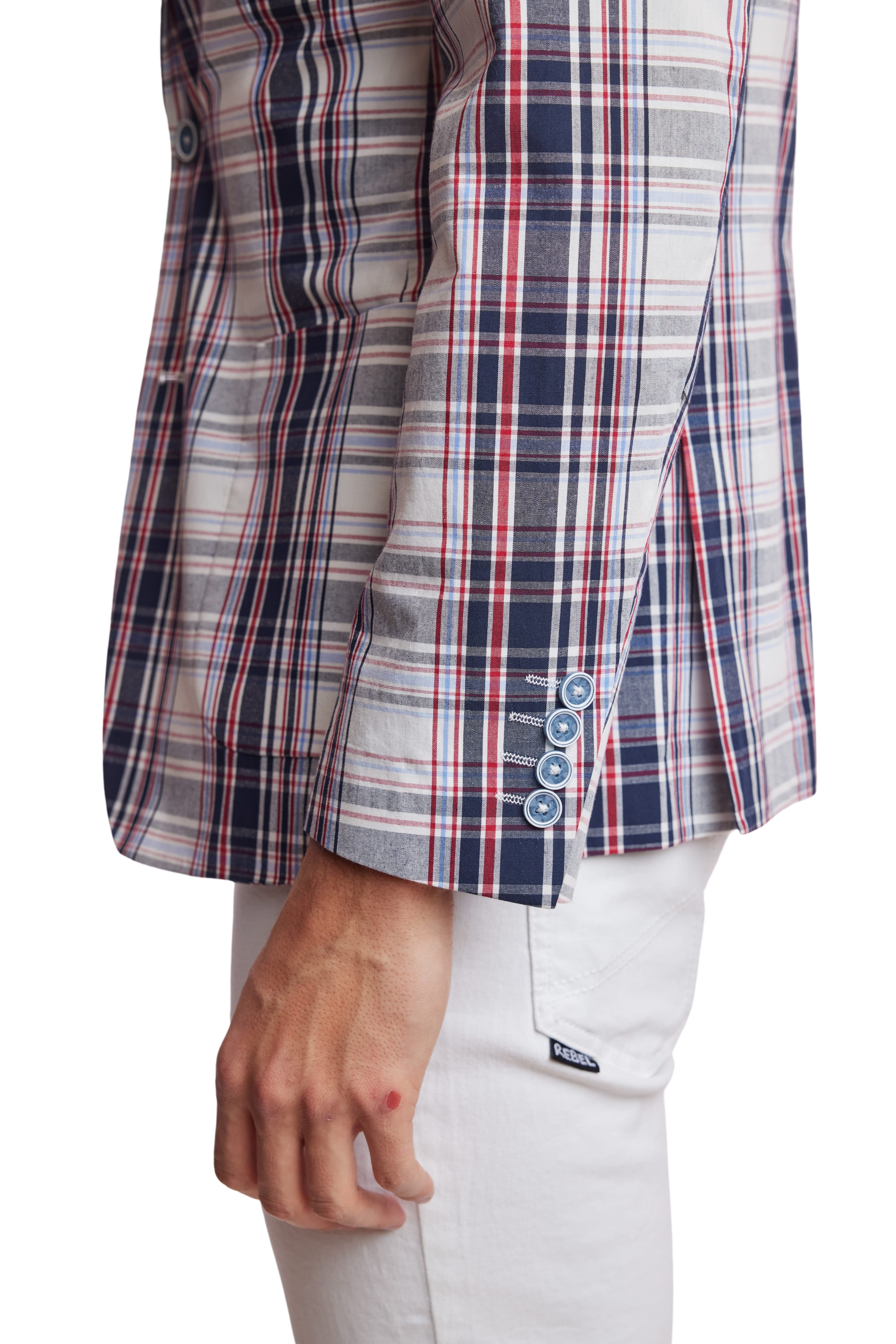 Dover Patch Pkts Notch Jacket - slim - Navy White Red Plaid