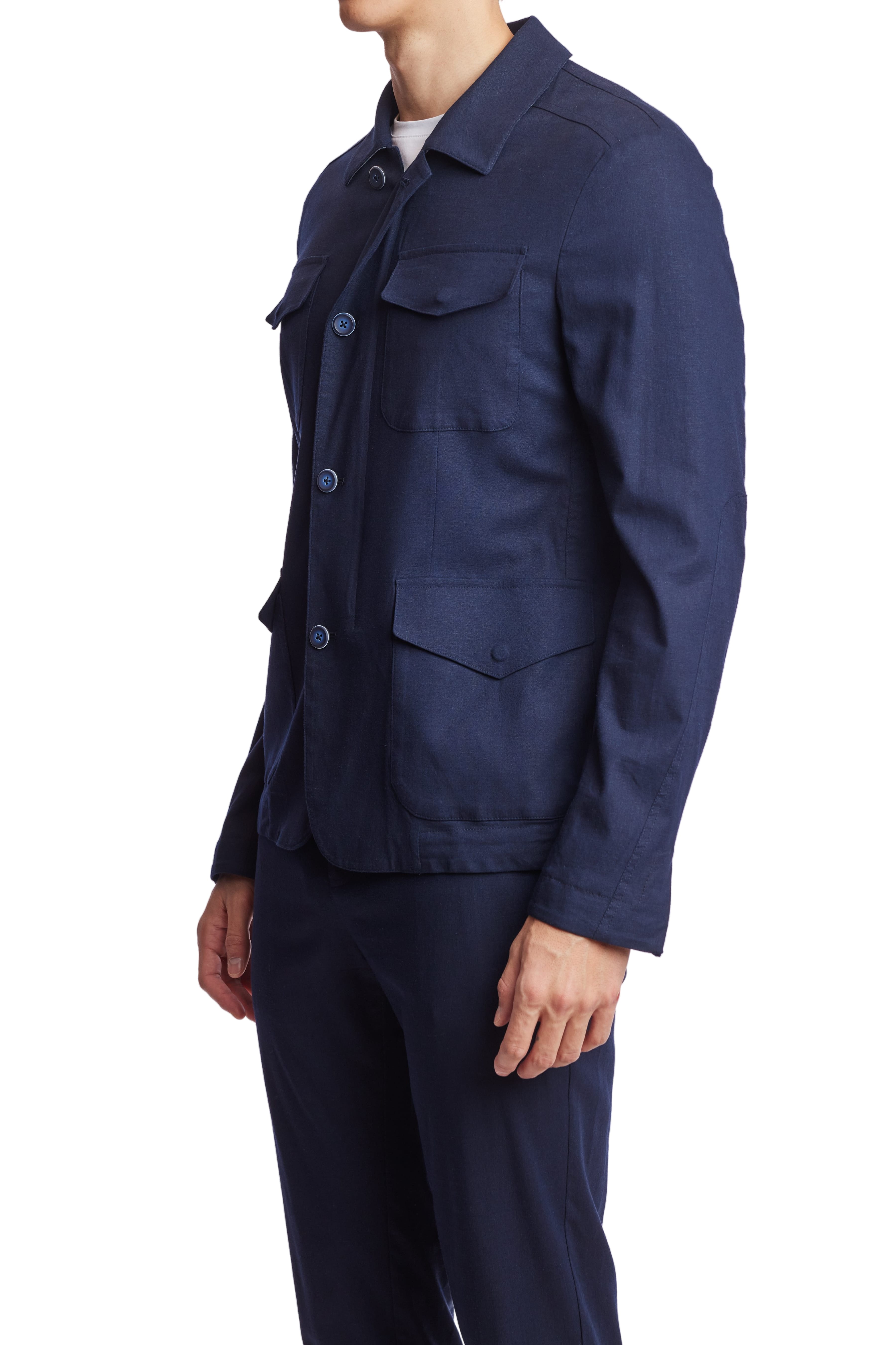 City 4 Pocket Jacket - slim - Navy Linen