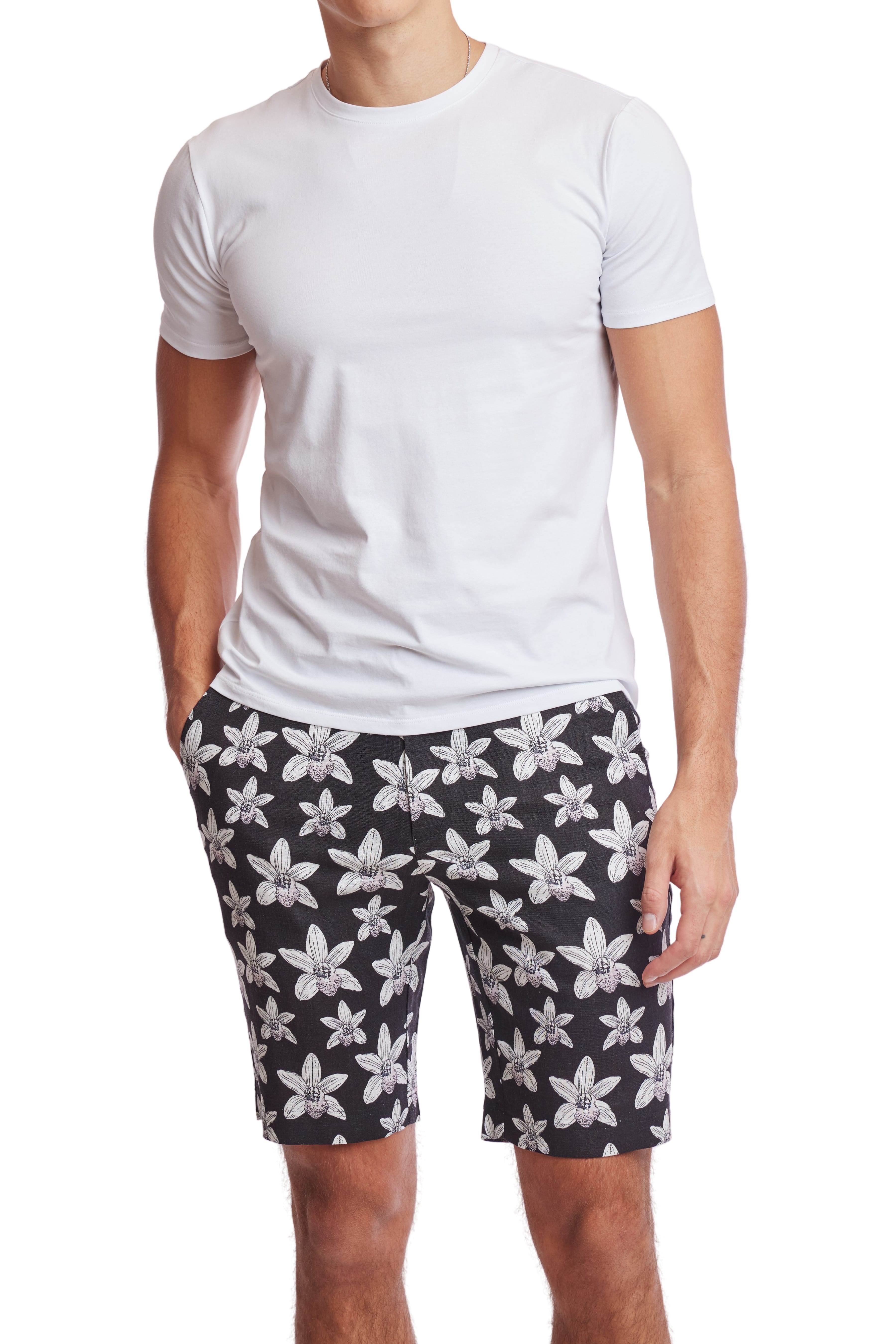 Felix Shorts - slim - Black White Flowers