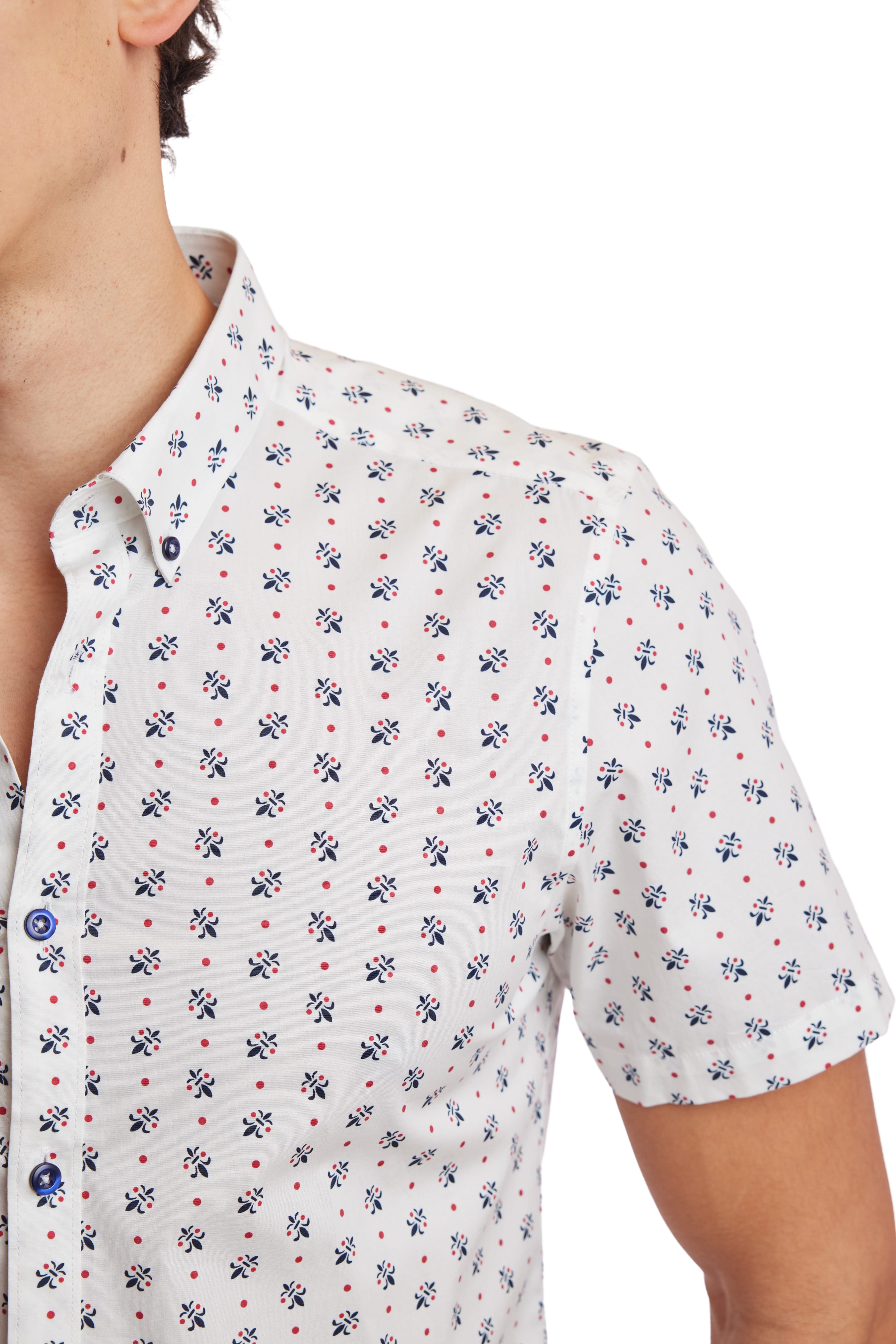 Slater s/s Button Down Shirt - White Fleur De Lis