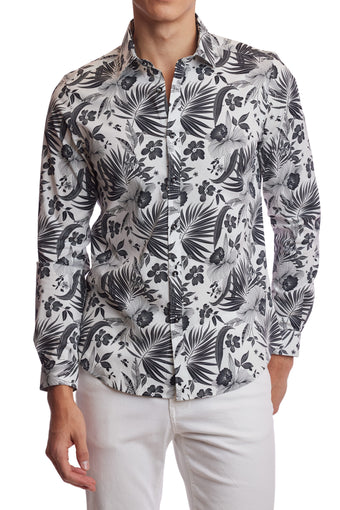 Brian Button Down Shirt - White Black Whimsy