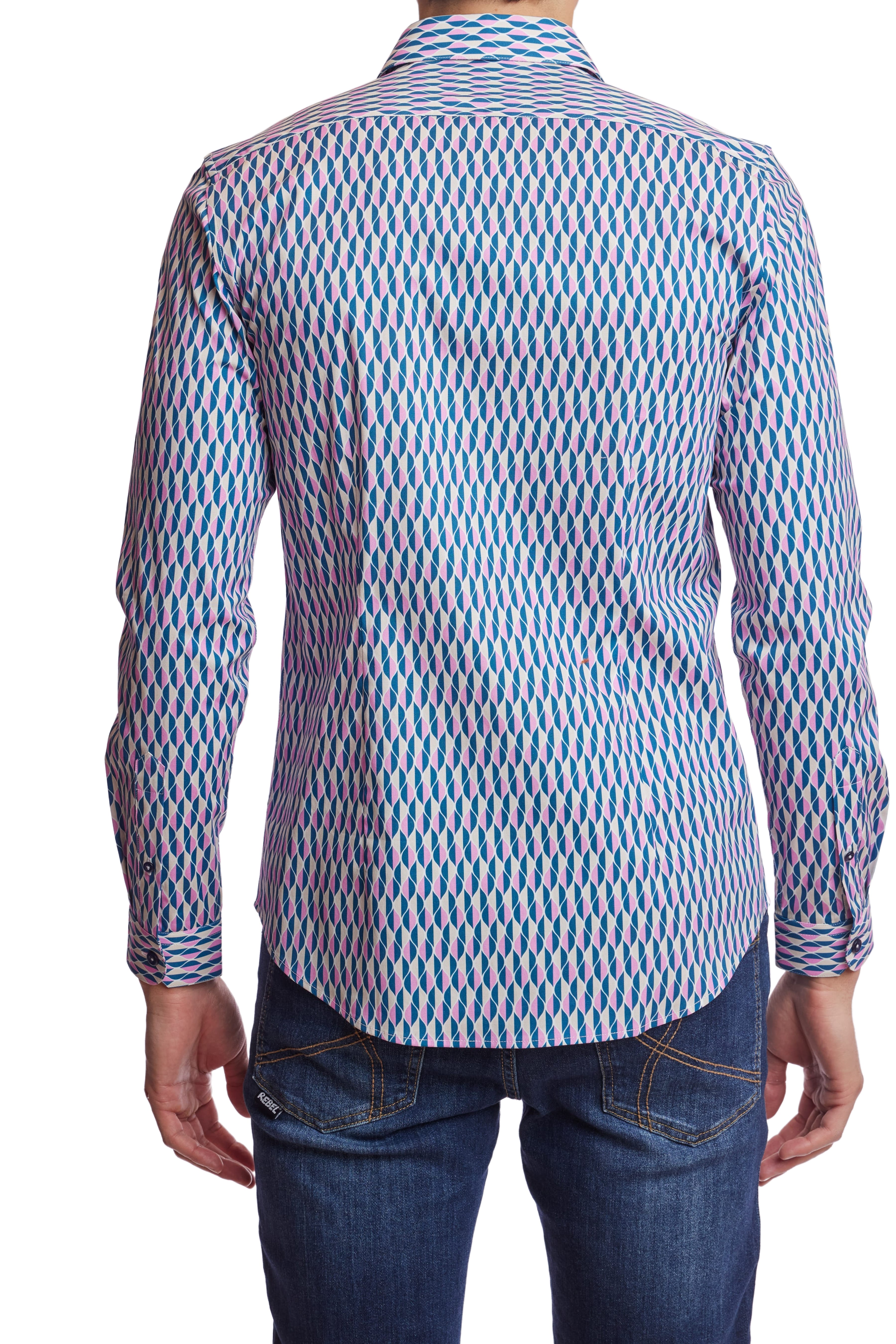 Samuel Spread Collar Shirt - Pink Indigo Wht Geo