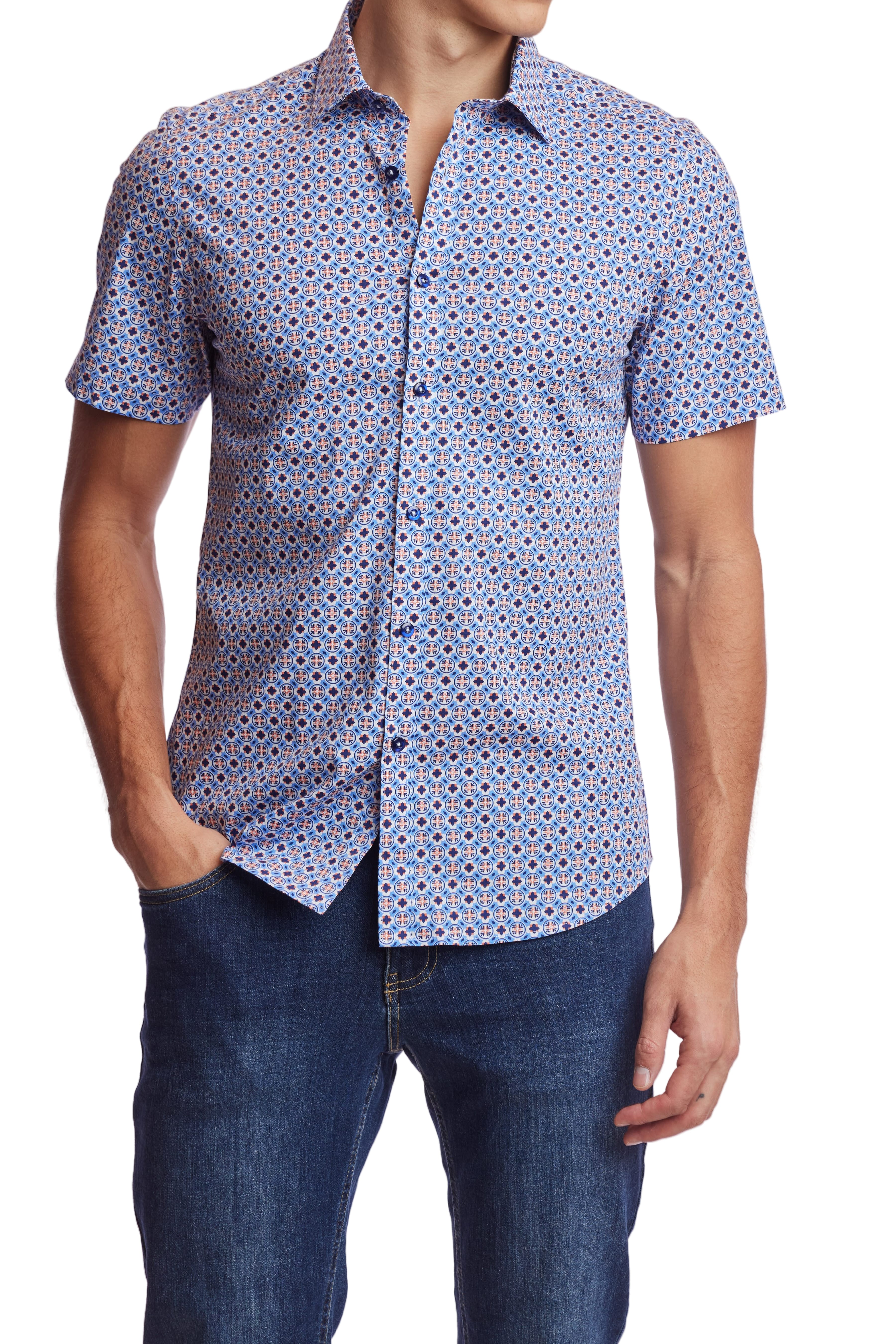 Sawyer S/S Shirt - Blue Orange Geo