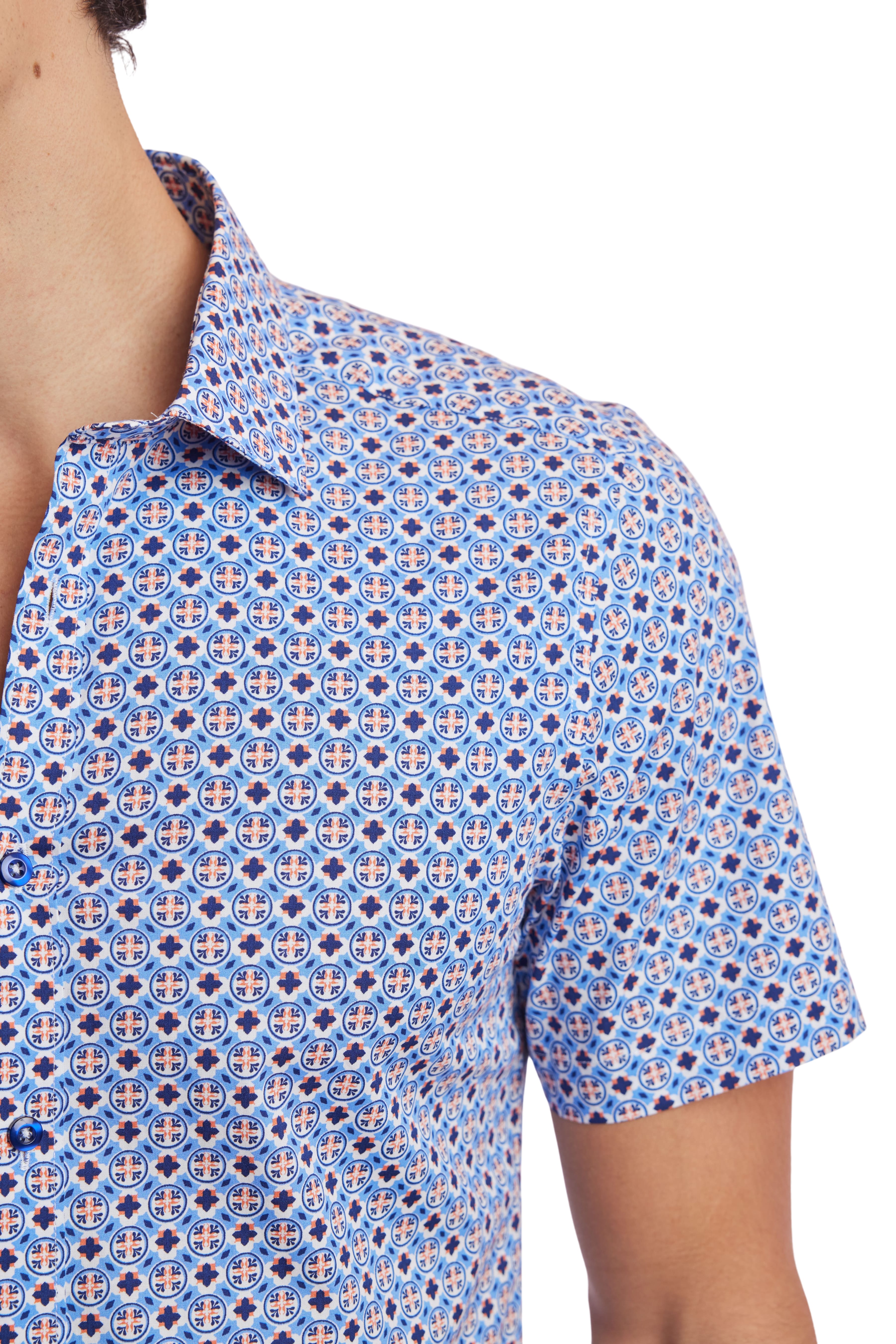 Sawyer S/S Shirt - Blue Orange Geo