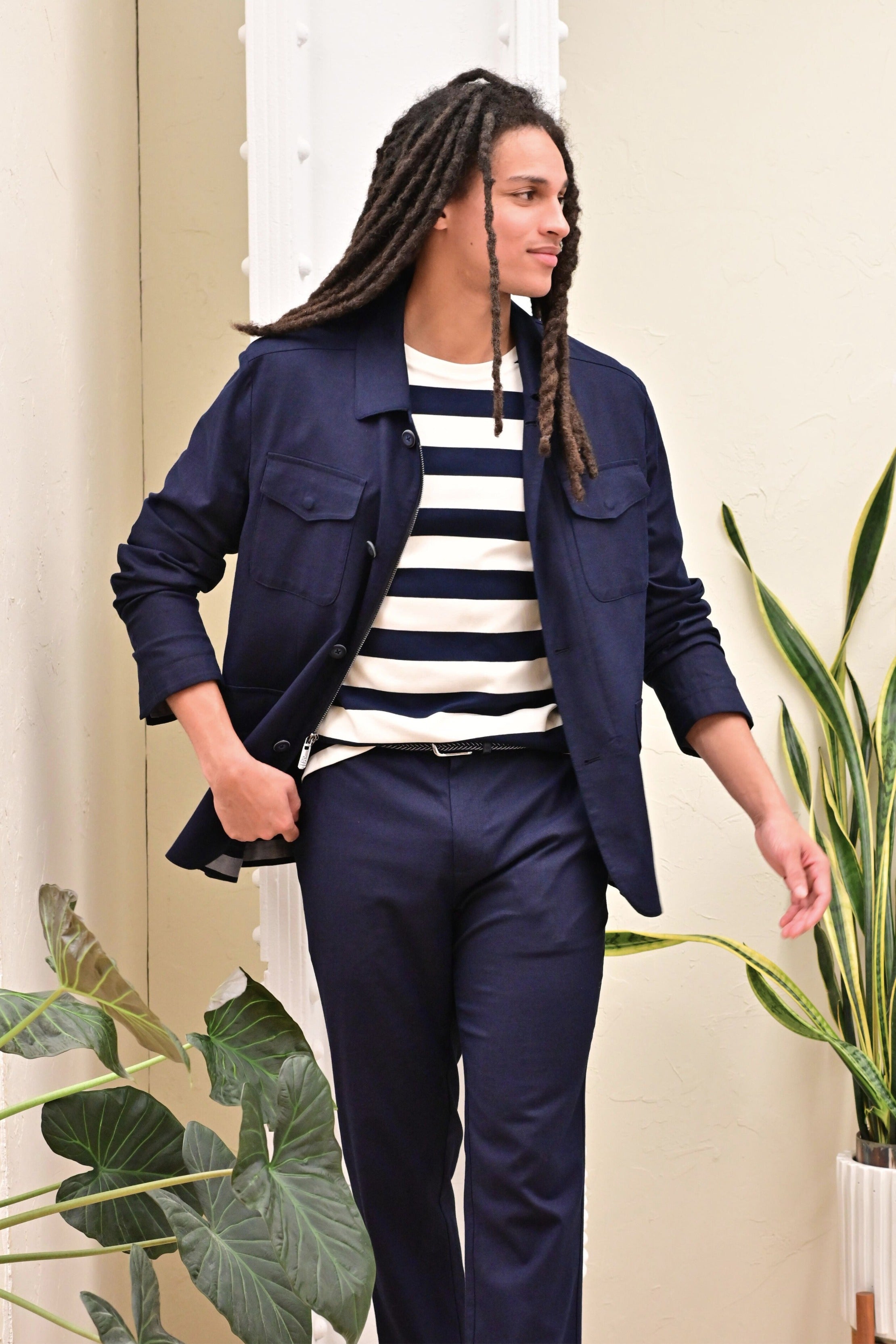 City 4 Pocket Jacket - slim - Navy Linen