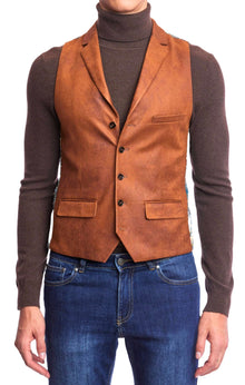  Barnsley Collar Vest - slim - Spiced Cognac Vegan Leather