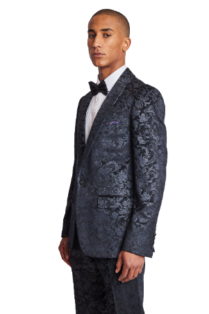 Regent Shawl Tux Jacket - slim - Black Floral Velvet