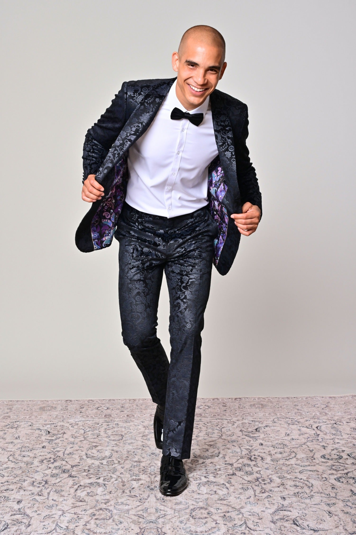 Regent Shawl Tux Jacket - slim - Black Floral Velvet