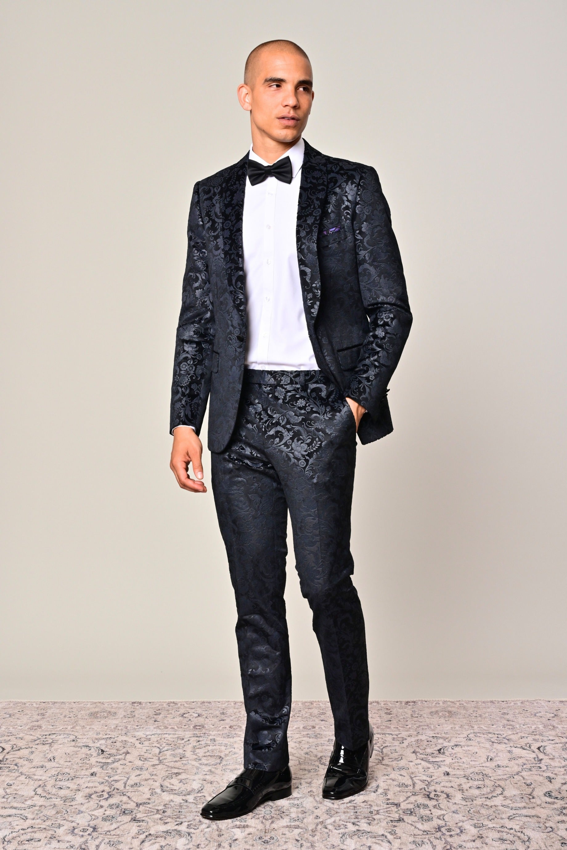 Sloane Tux Pants  - slim - Black Floral Velvet