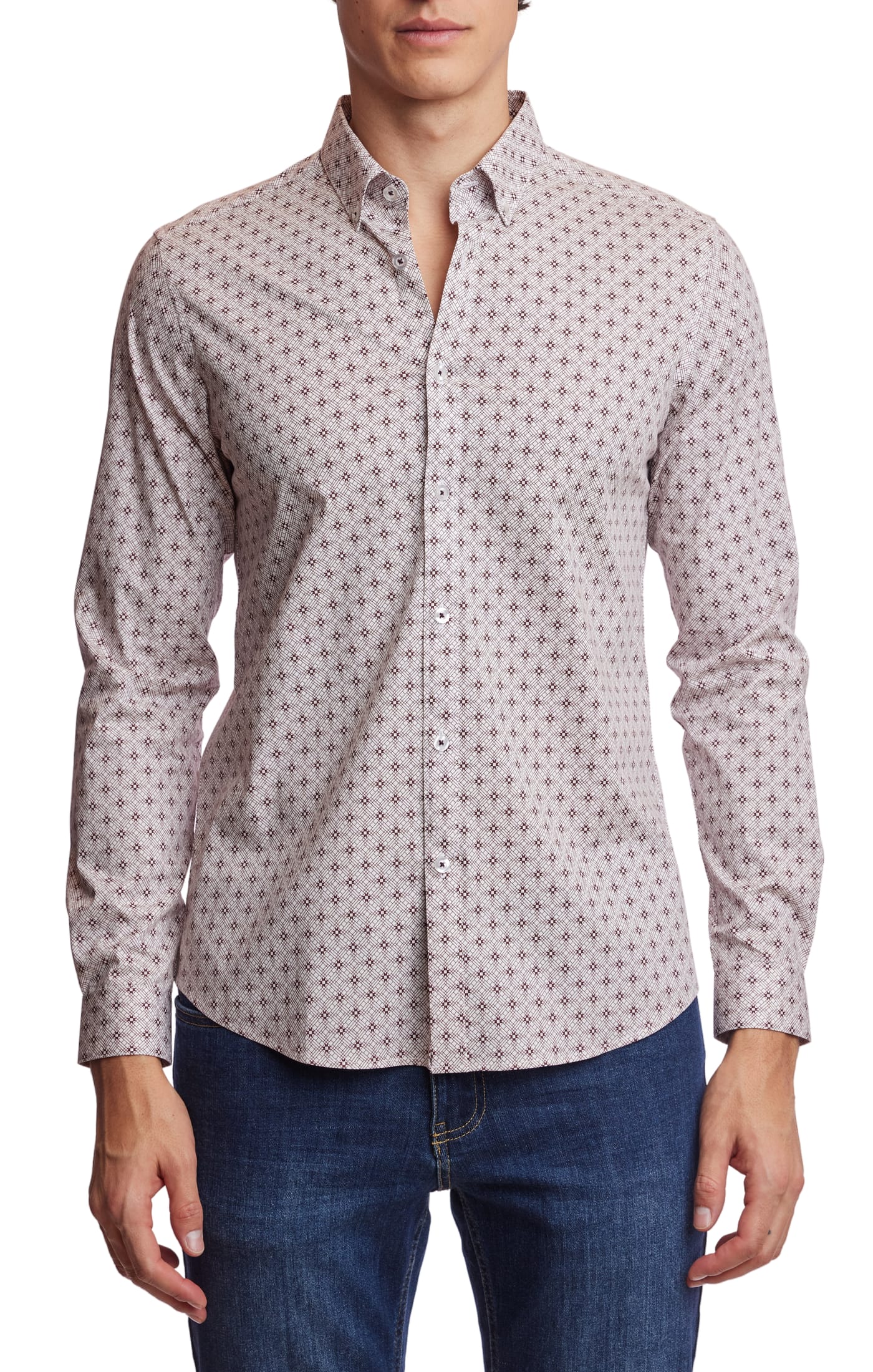 Brian Button Down Shirt - Burgundy White