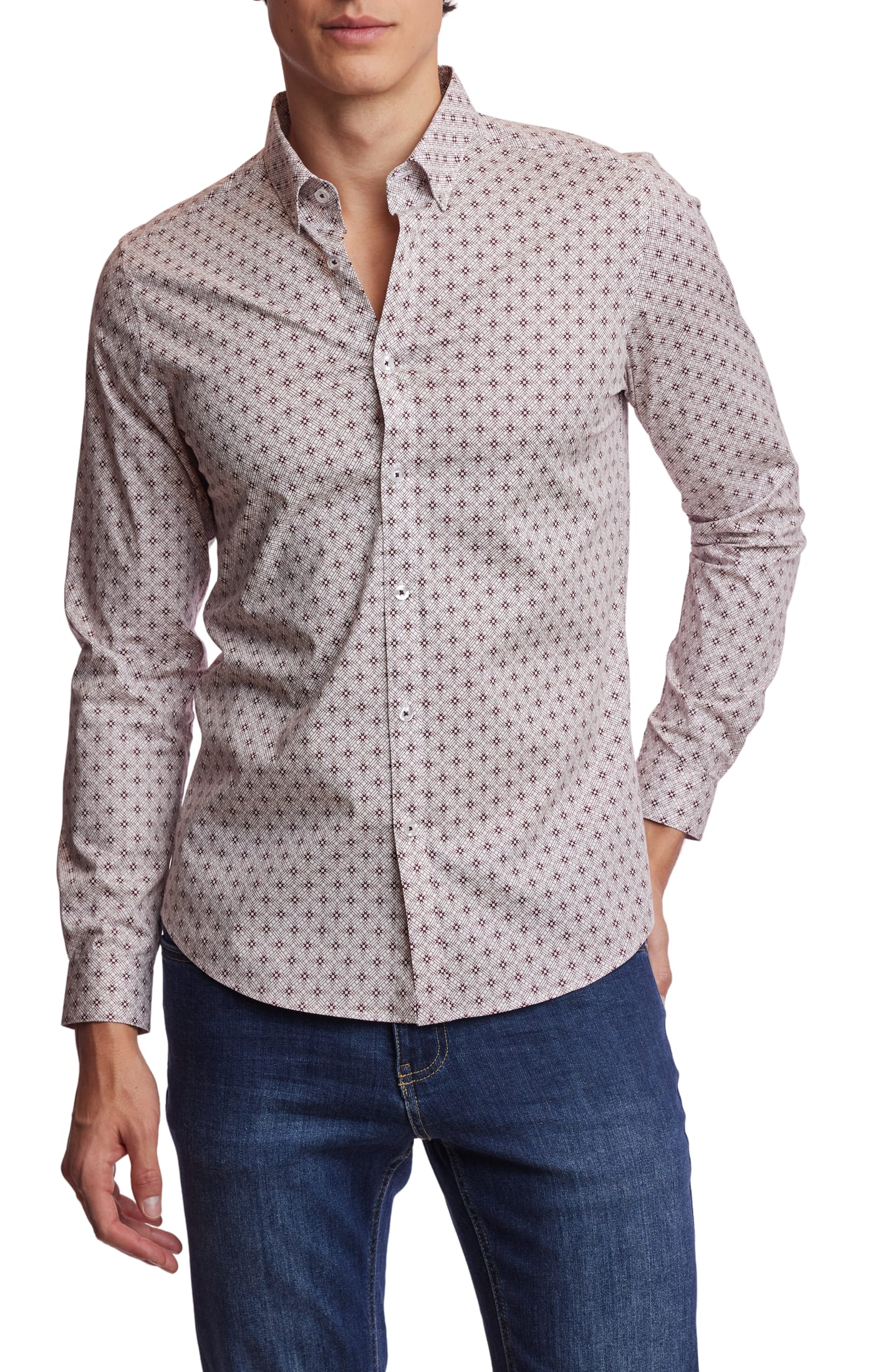 Brian Button Down Shirt - Burgundy White