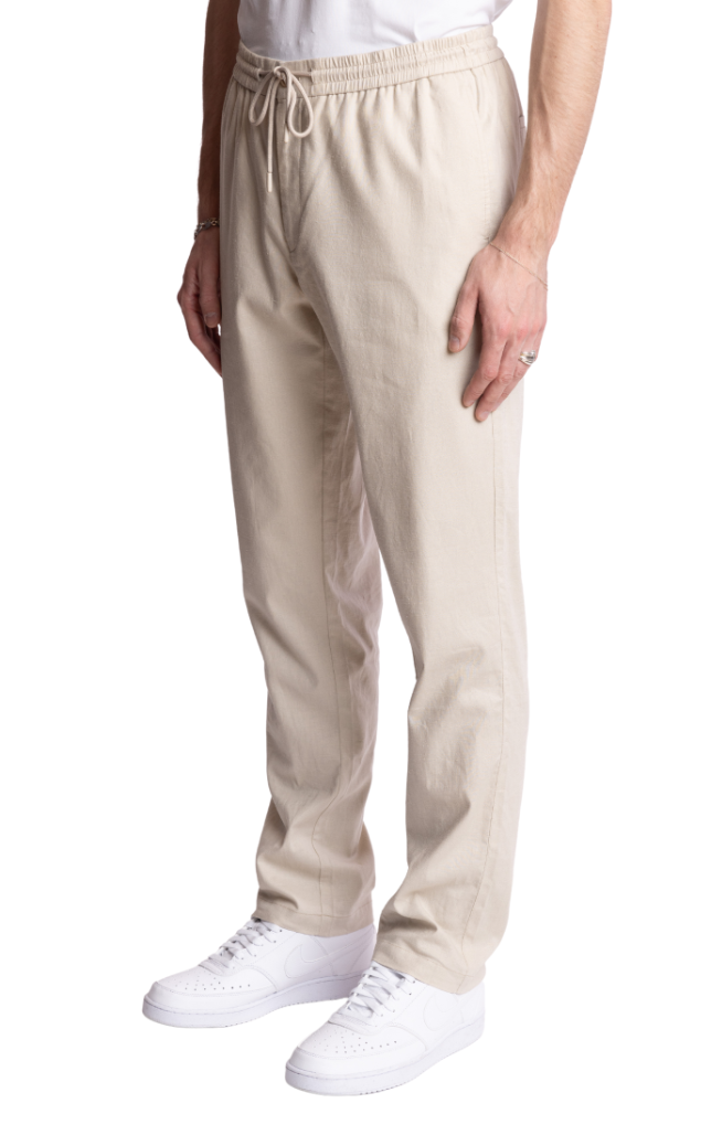 Chester Drawstring Pants - slim - Tan Linen