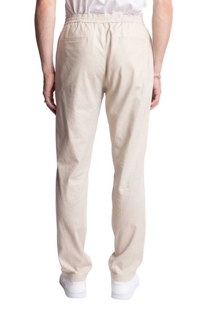 Chester Drawstring Pants - slim - Tan Linen