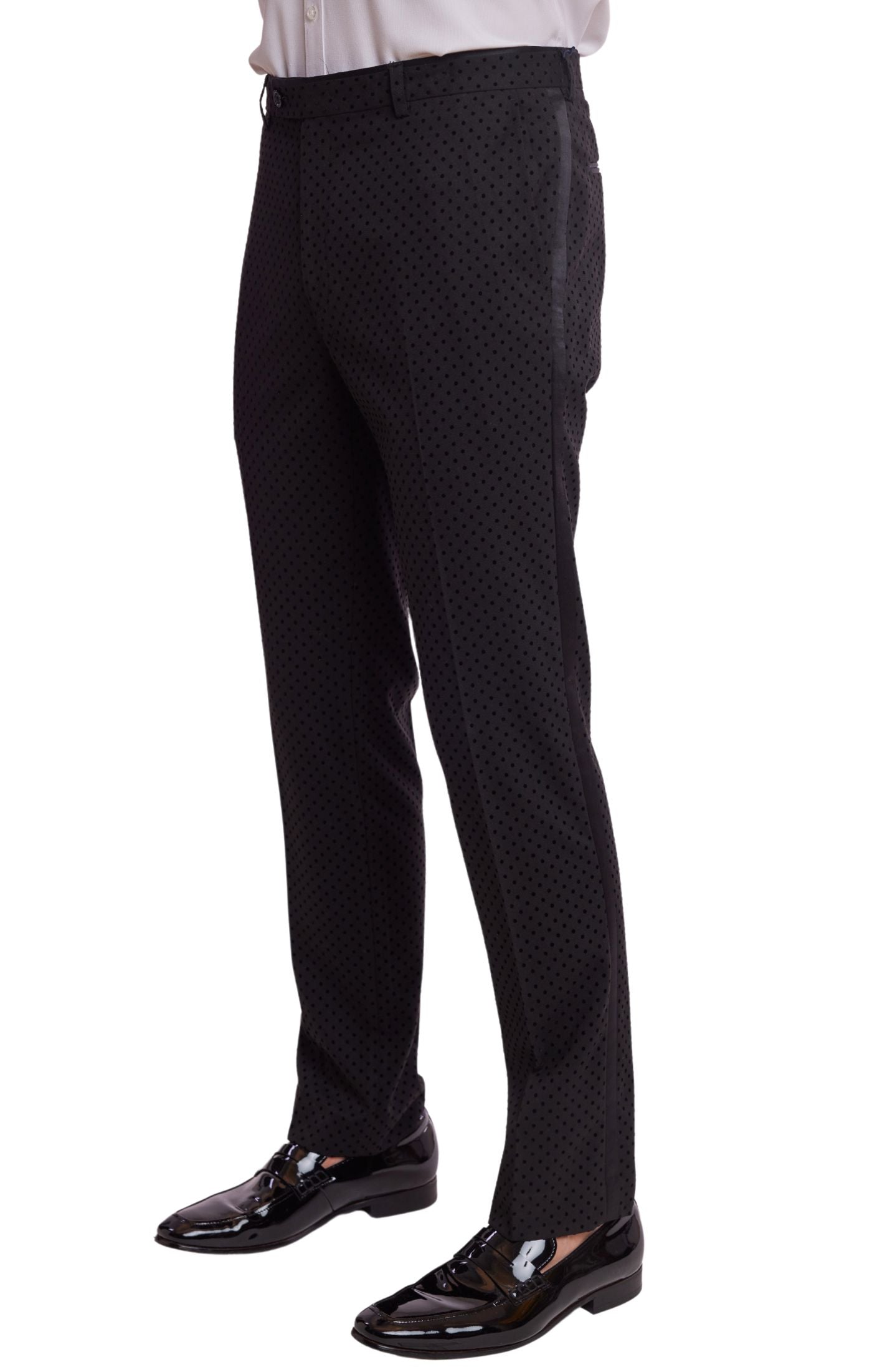 Sloane Tux Pants  - slim - Black Velvet Dots