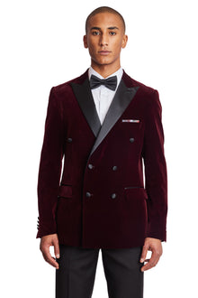  Soho DB Peak Tux Jacket - slim - Maroon Velvet