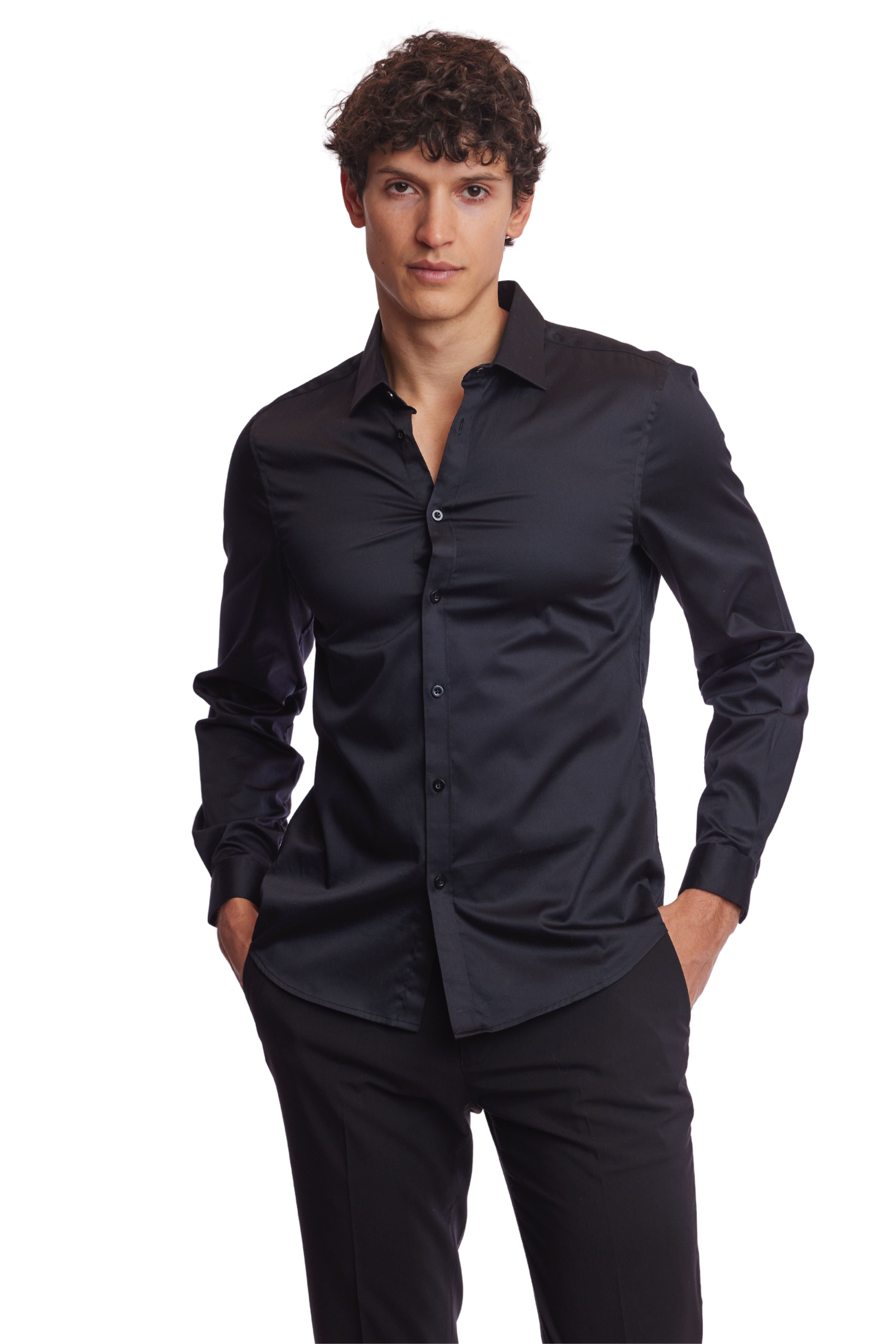 Samuel Spread Collar Shirt - Coal Black