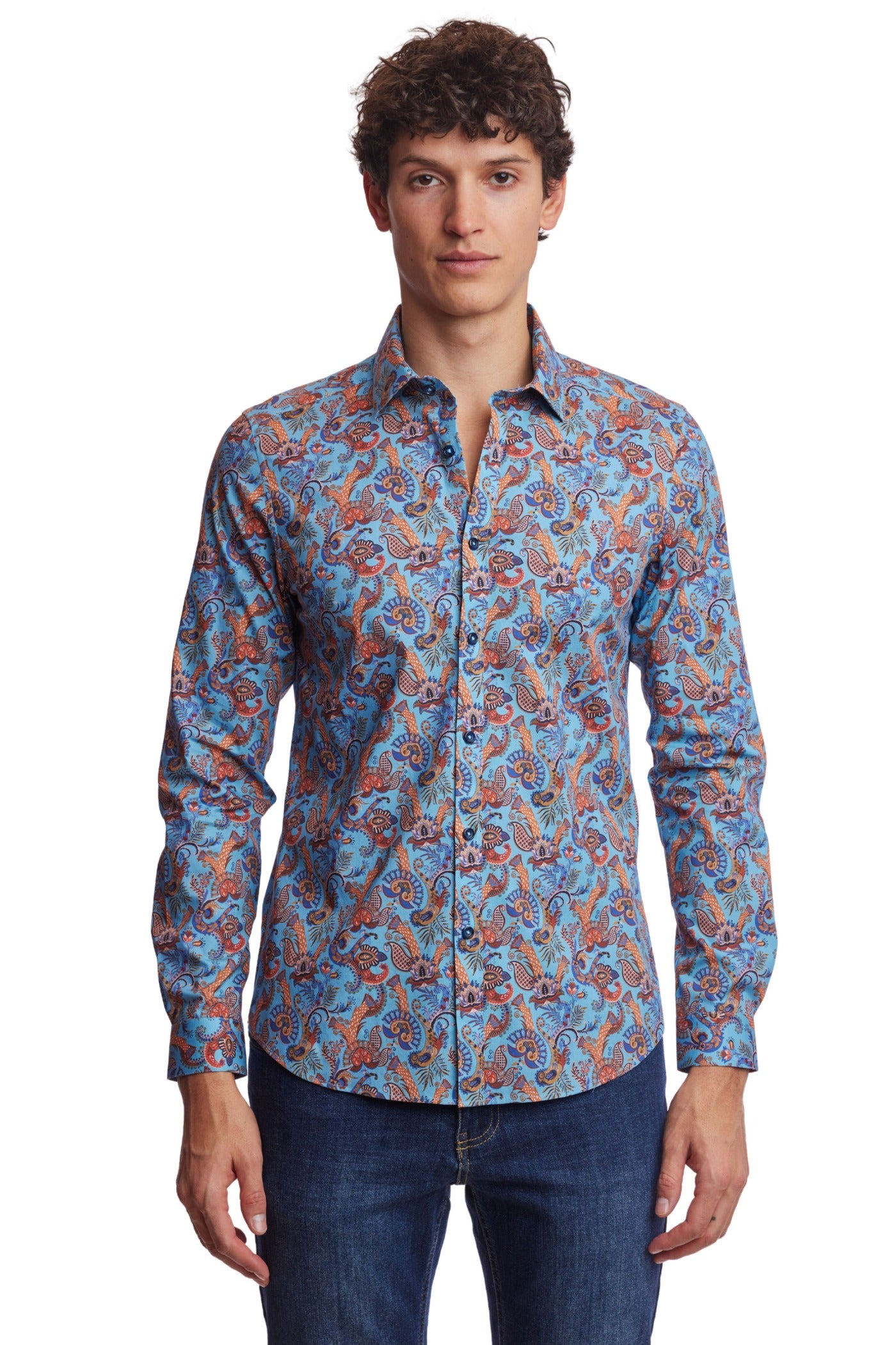 Samuel Spread Collar Shirt - Lt Blue Multi