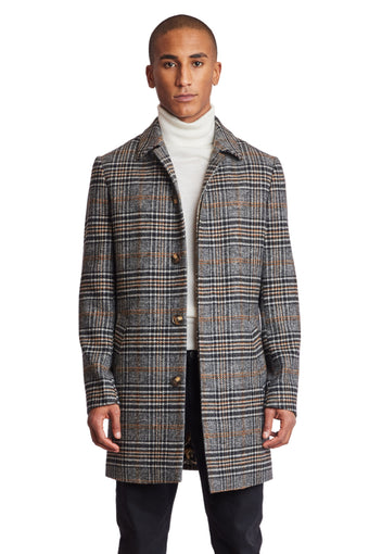 Topper Coat - slim - Black Camel Plaid