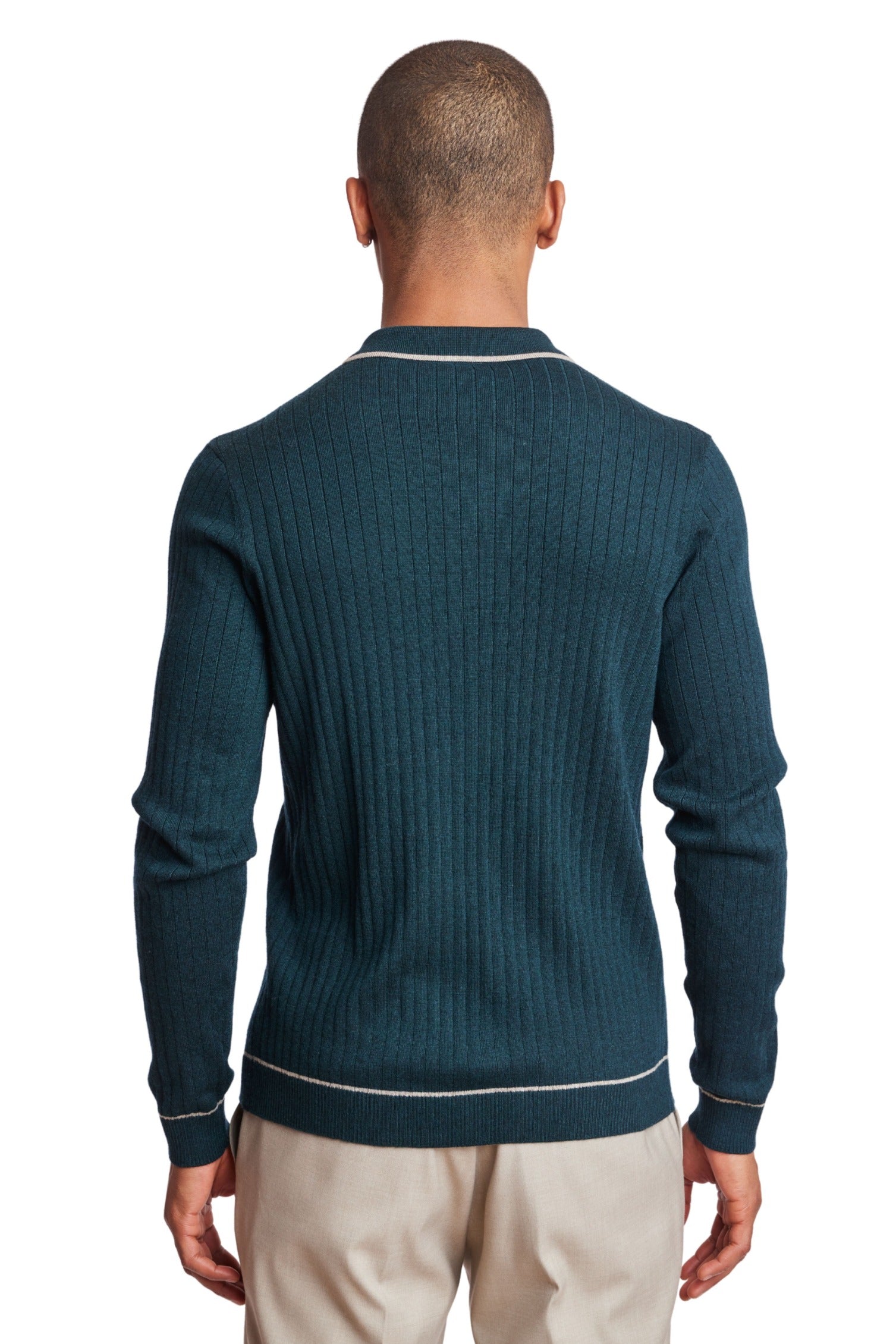 L/S Full Button Tipped Polo - Forest Green