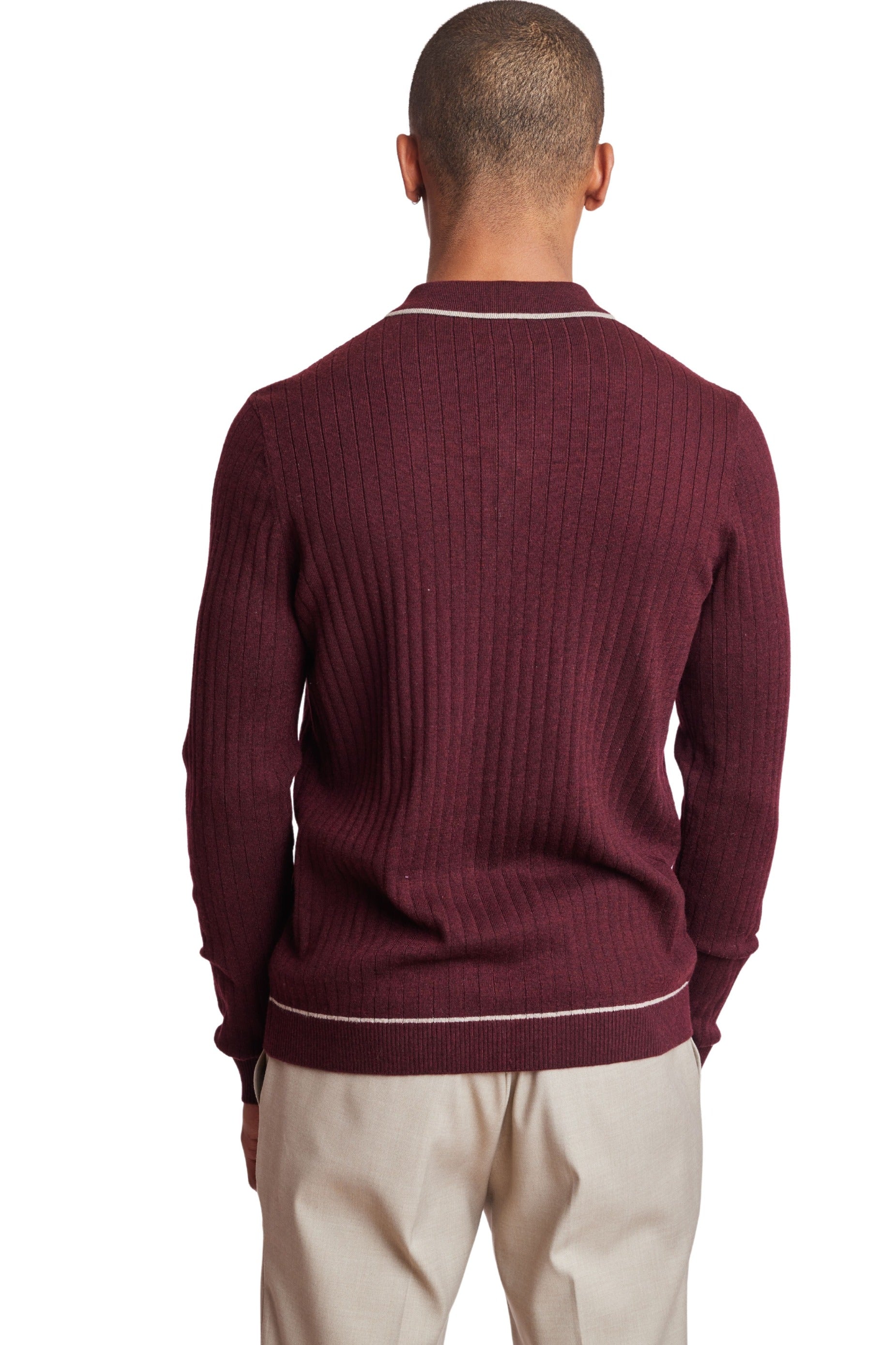 L/S Full Button Tipped Polo - Malbec