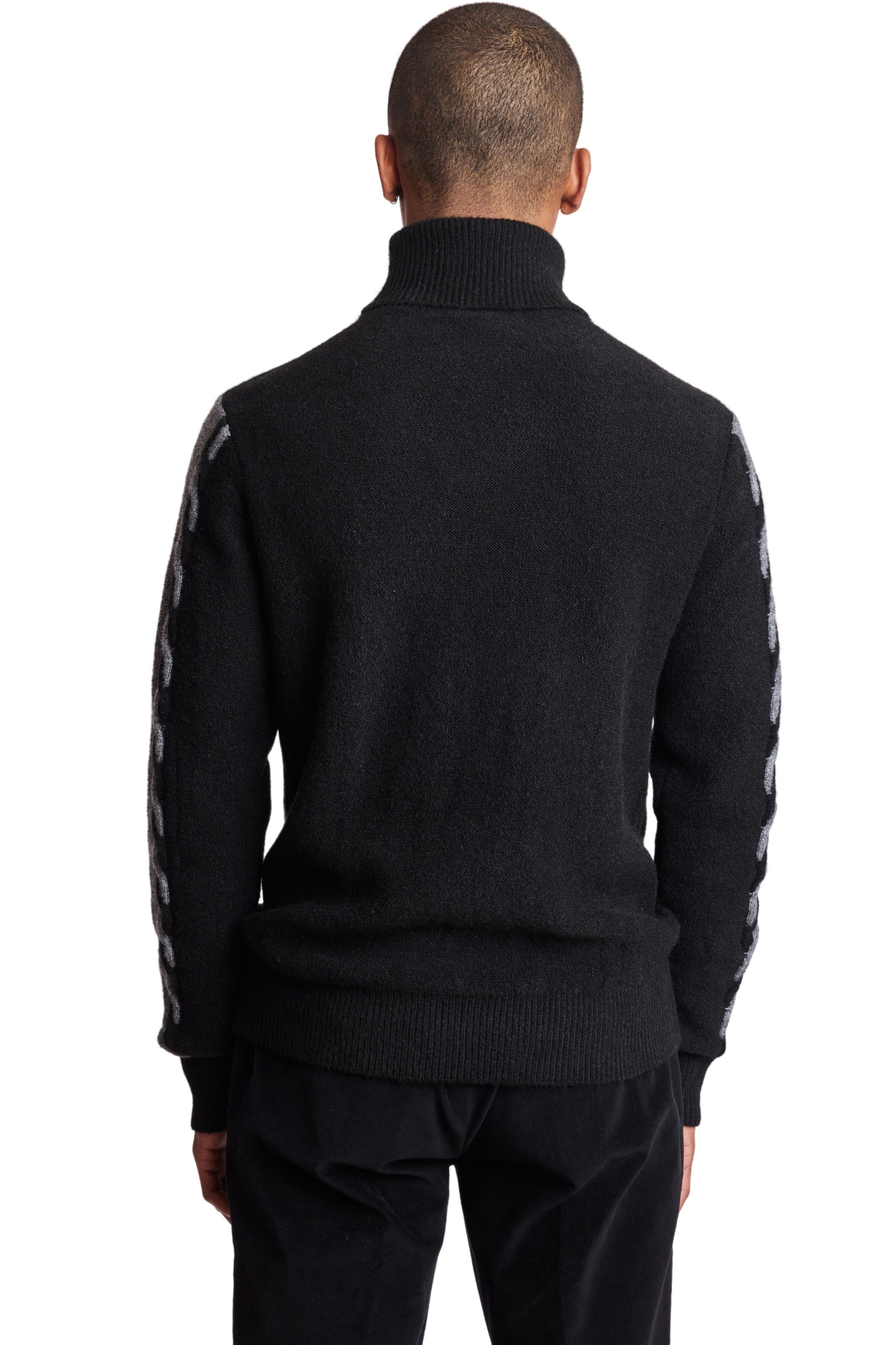 Fuzzy 2 Tone Cable Turtleneck - Onyx Grey