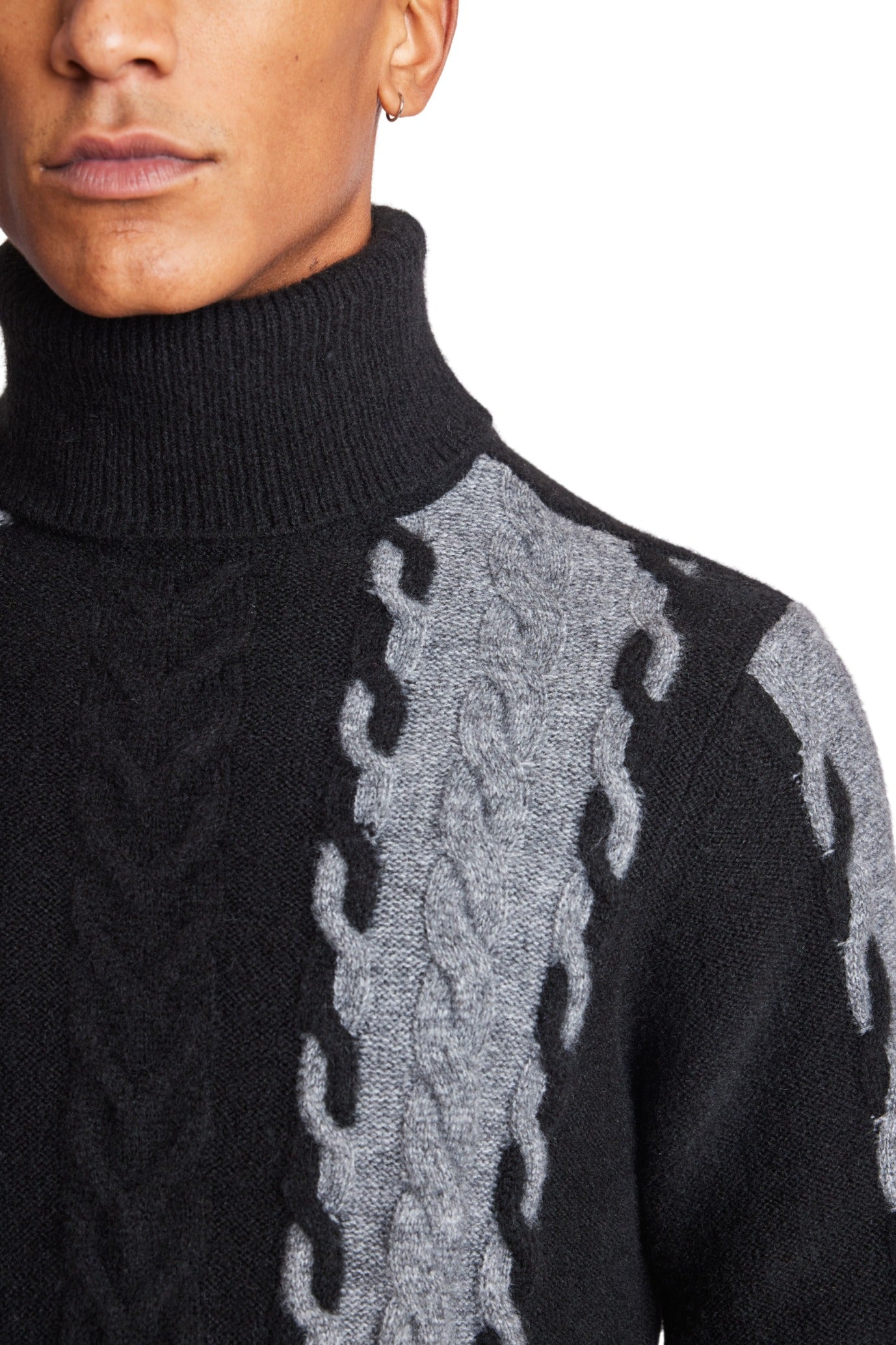 Fuzzy 2 Tone Cable Turtleneck - Onyx Grey