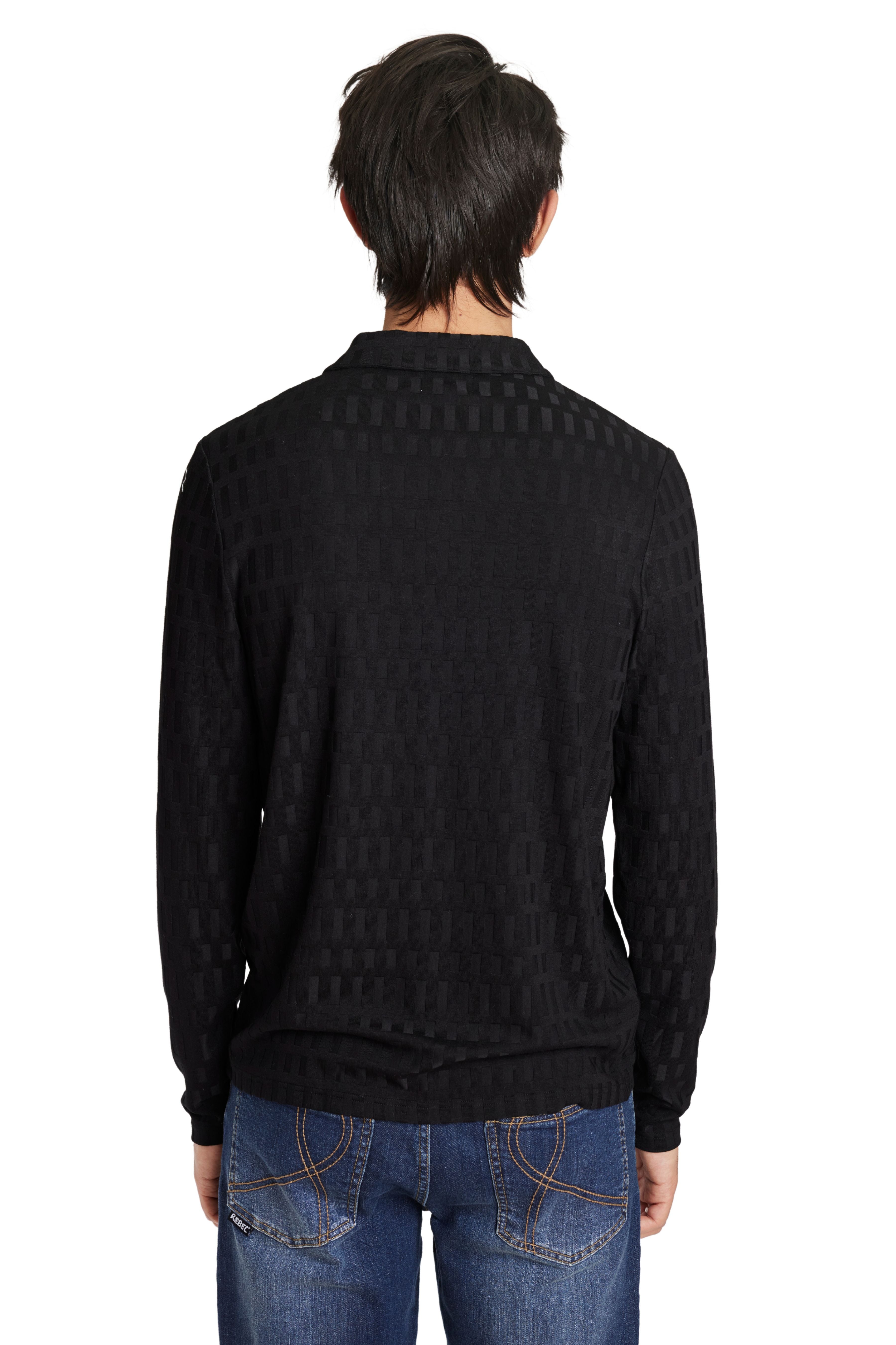 L/S Polo - Black Tonal Geo