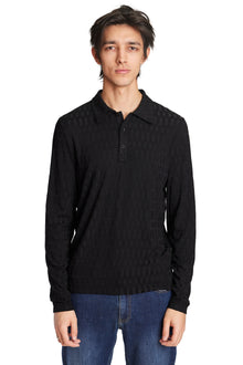  L/S Polo - Black Tonal Geo