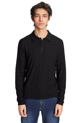 L/S Polo - Black Tonal Geo