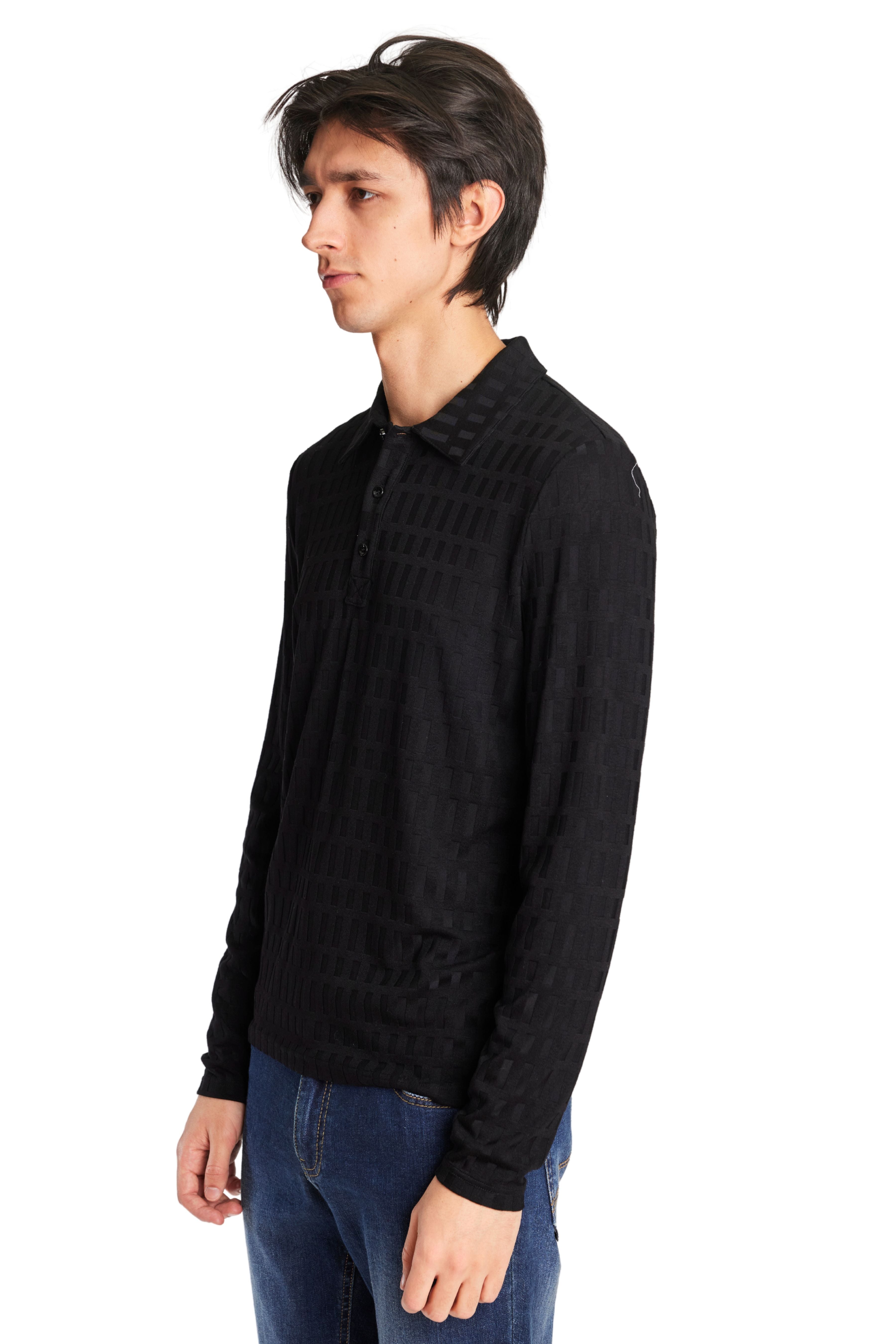 L/S Polo - Black Tonal Geo