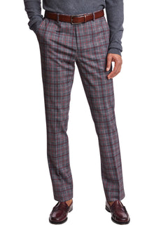  Downing Pants - slim - Charcoal Burgundy Pink Check