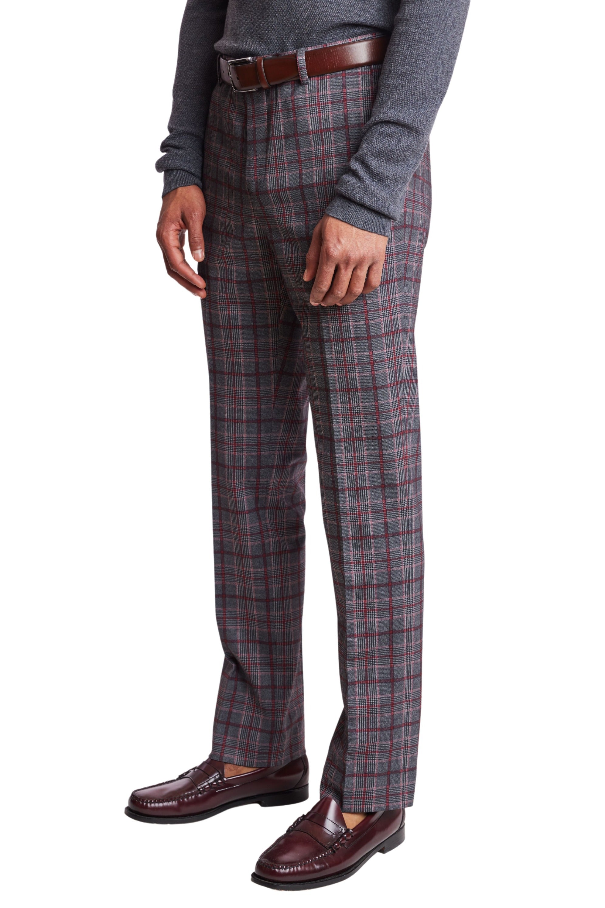 Downing Pants - slim - Charcoal Burgundy Pink Check