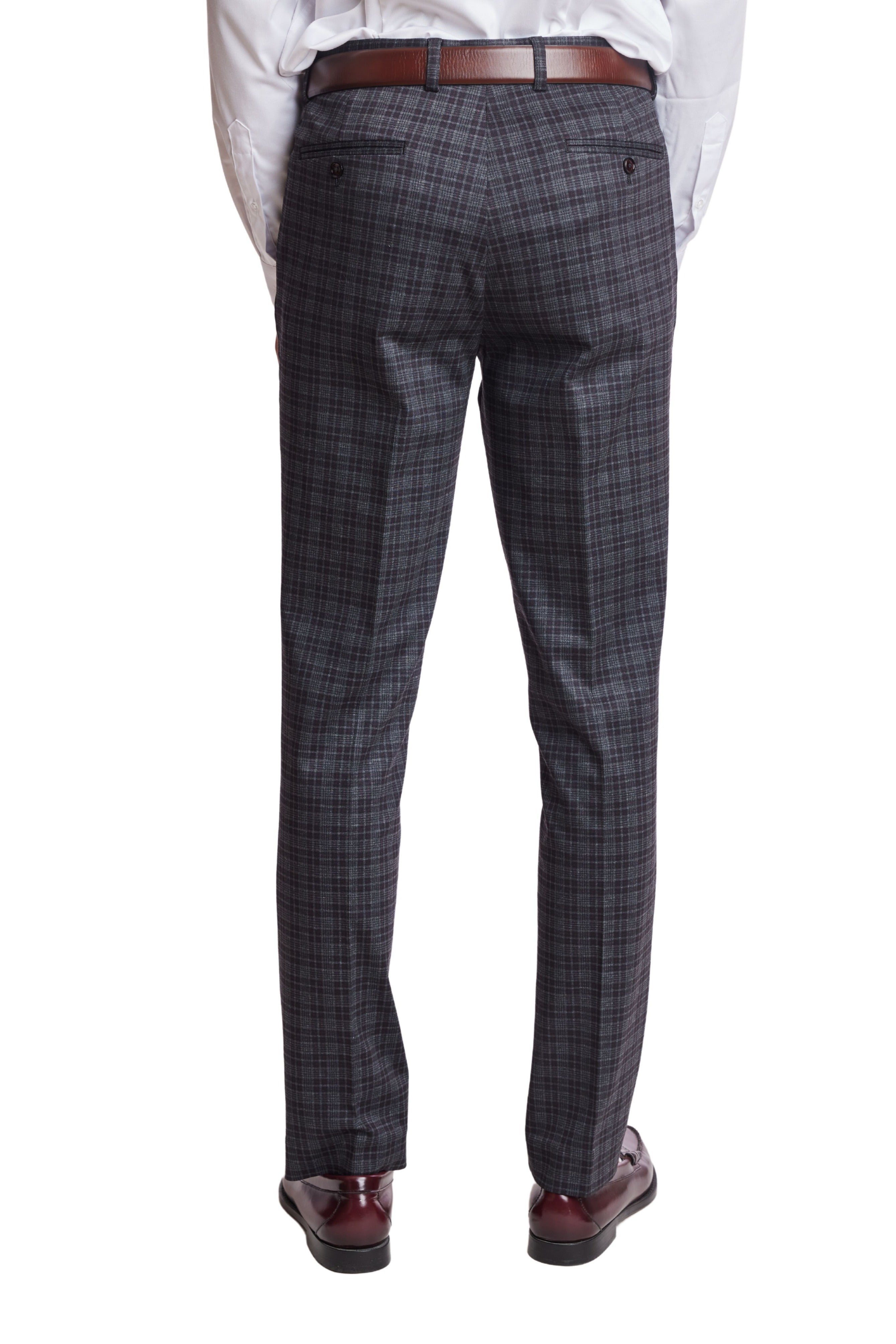 Downing Pants - slim - Grey Dark Burgundy Check