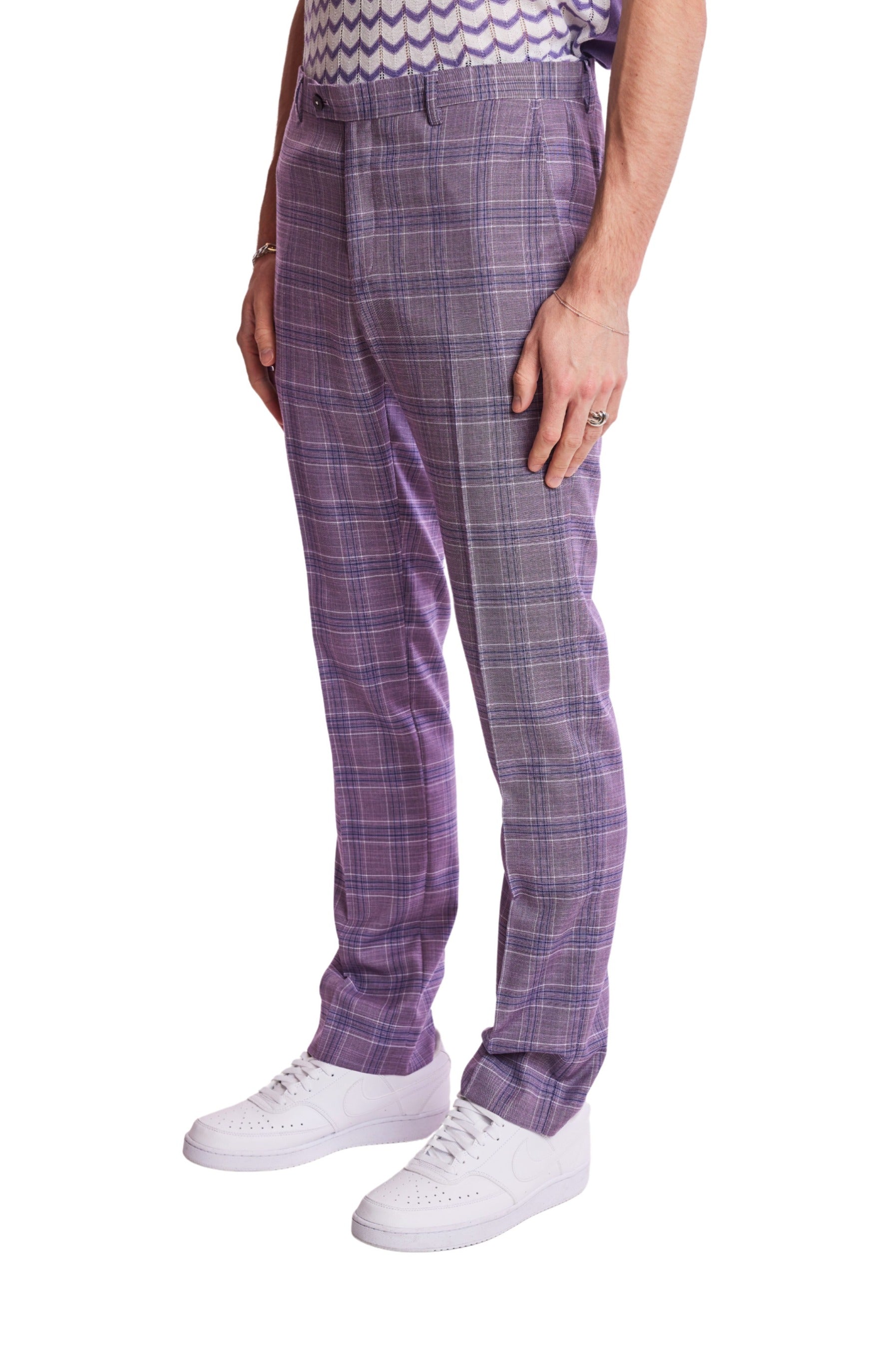 Downing Pants - slim - Lilac White Blue Check