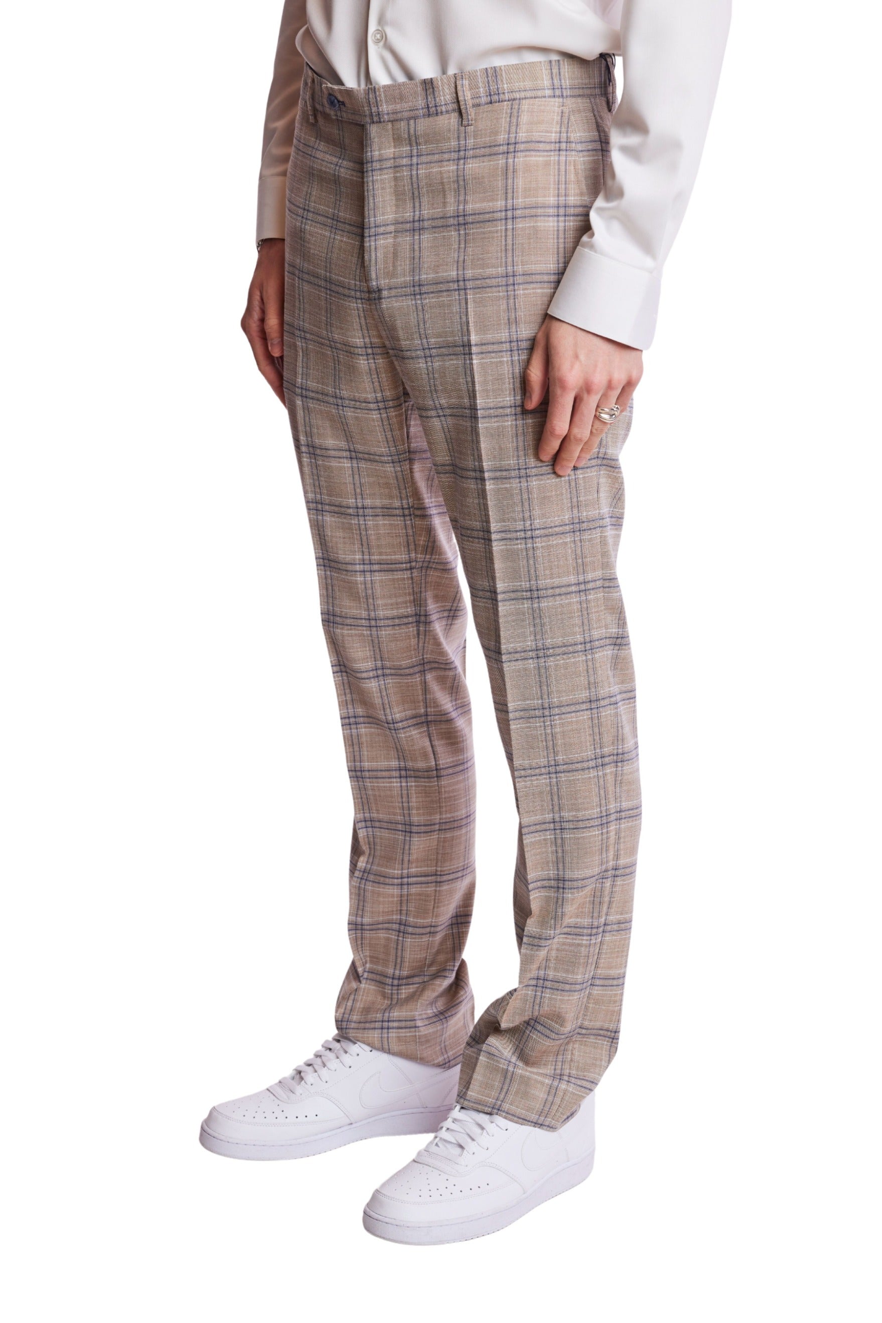 Downing Pants - slim - Tan Blue White Check