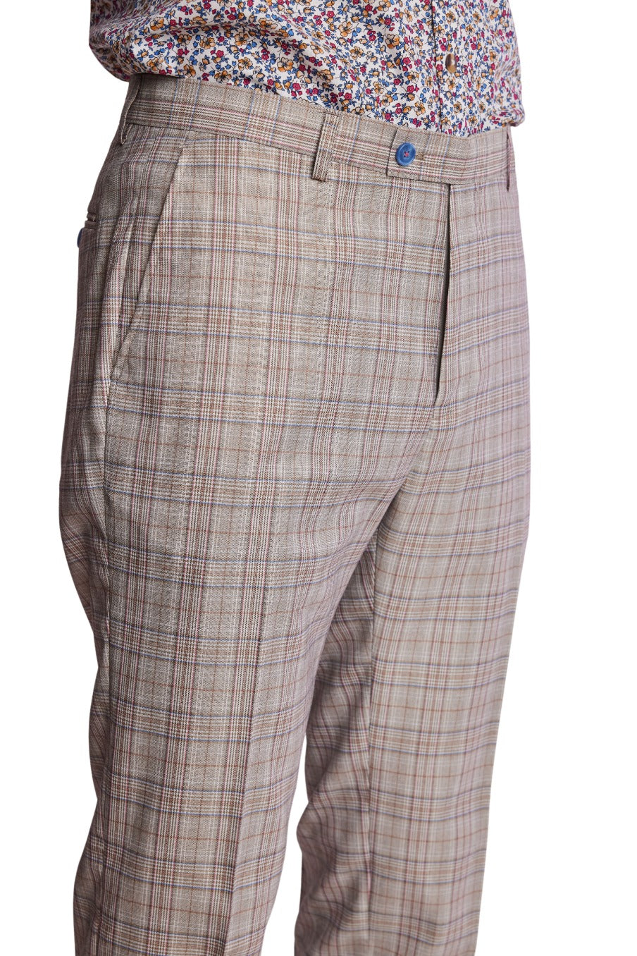 Downing Pants - slim - Tan Pink Blue Plaid