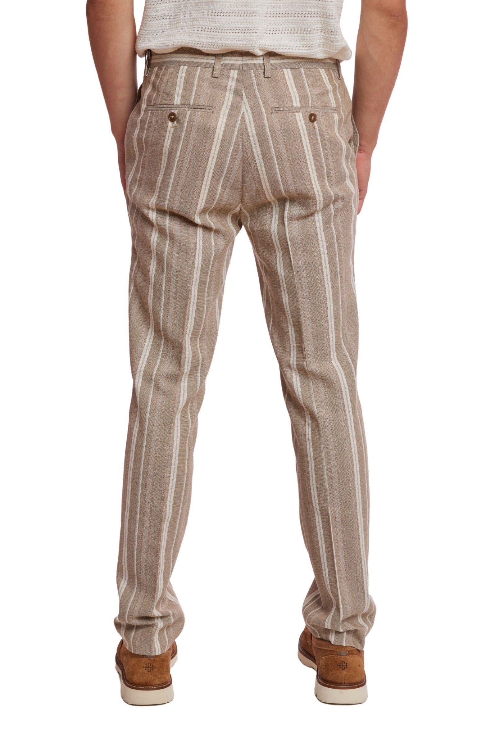 Downing Pants - slim - Tan Beige Stripes