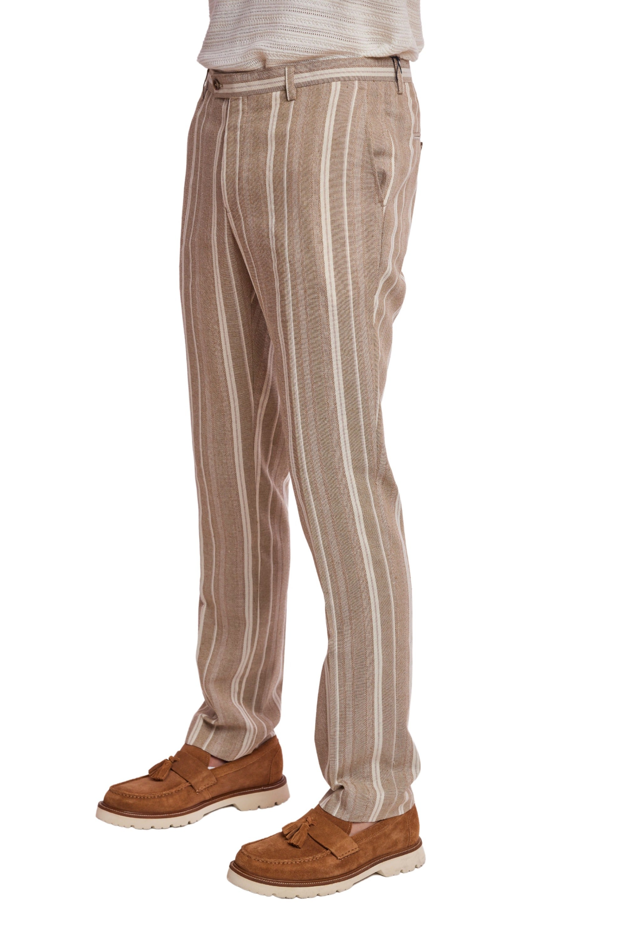 Downing Pants - slim - Tan Beige Stripes