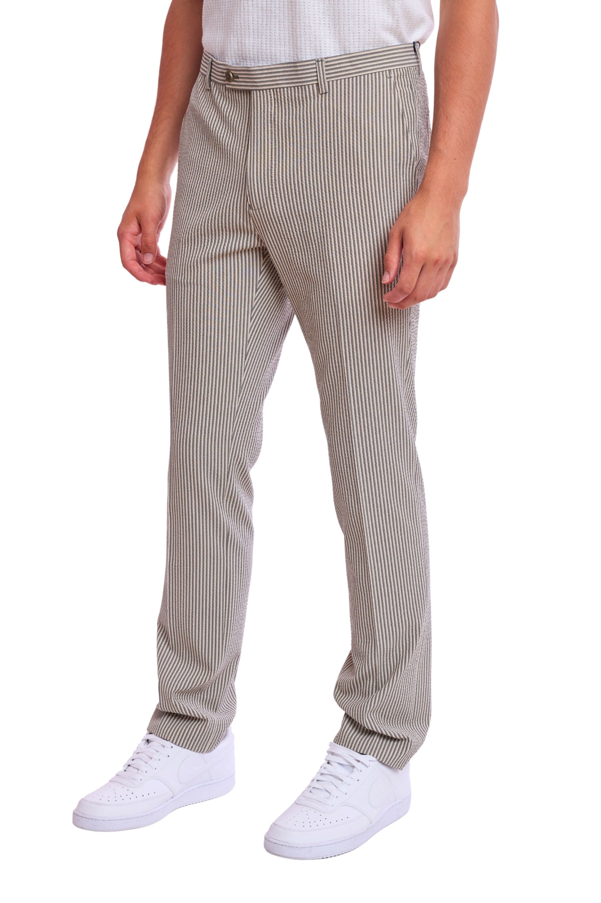 Downing Pants - slim - Grey Tan Cream Seersucker