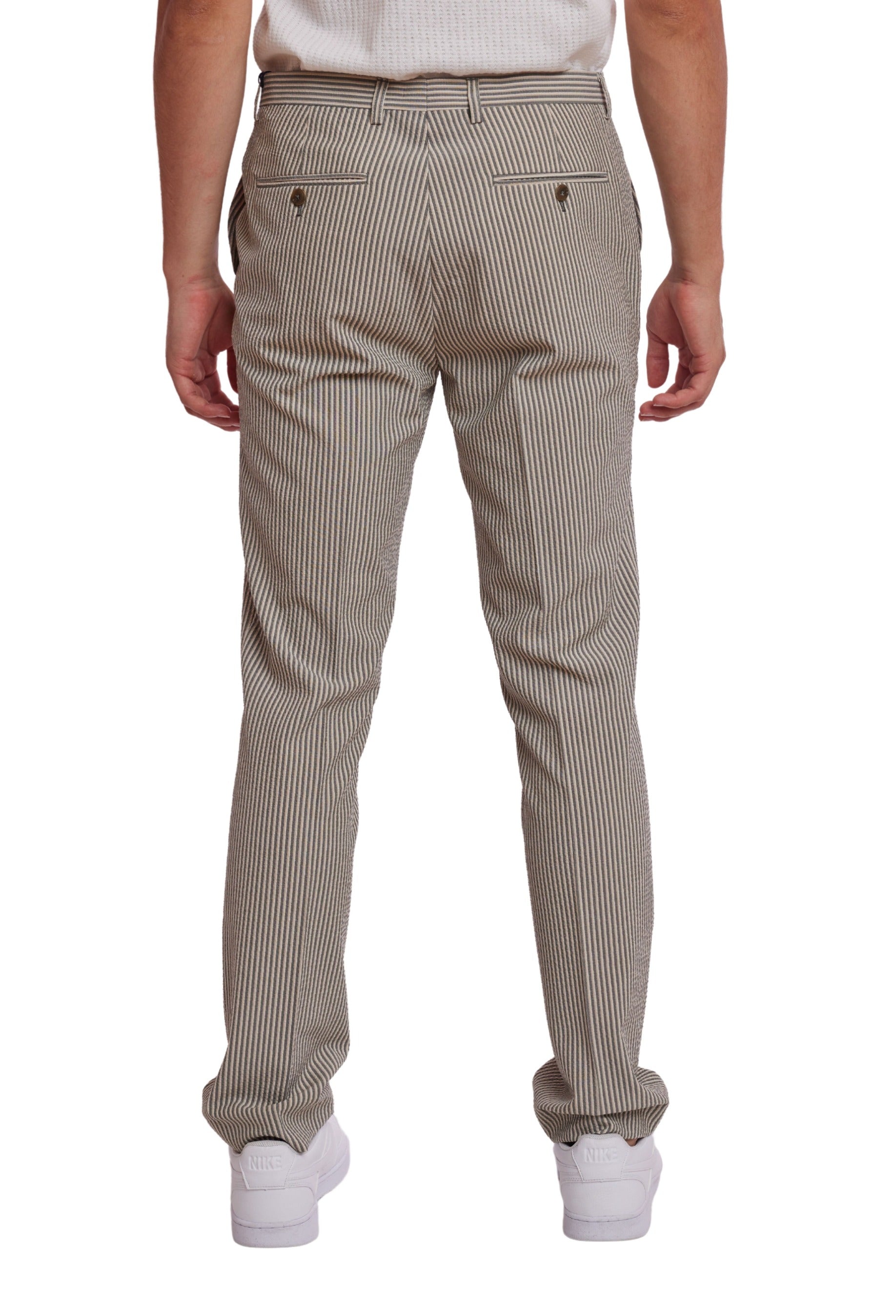 Downing Pants - slim - Grey Tan Cream Seersucker