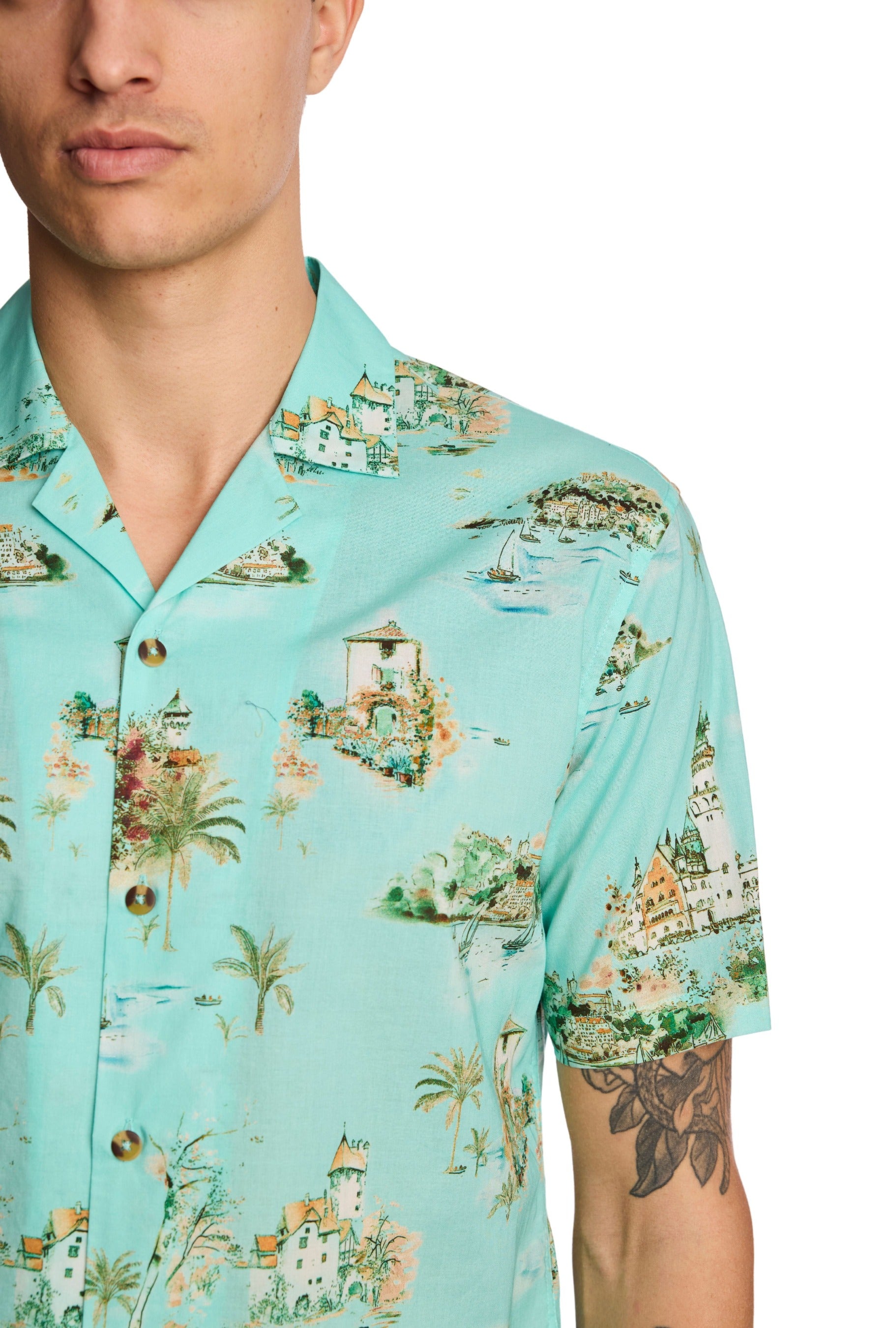 S/S Camp Collar Shirt - Green Summer Island