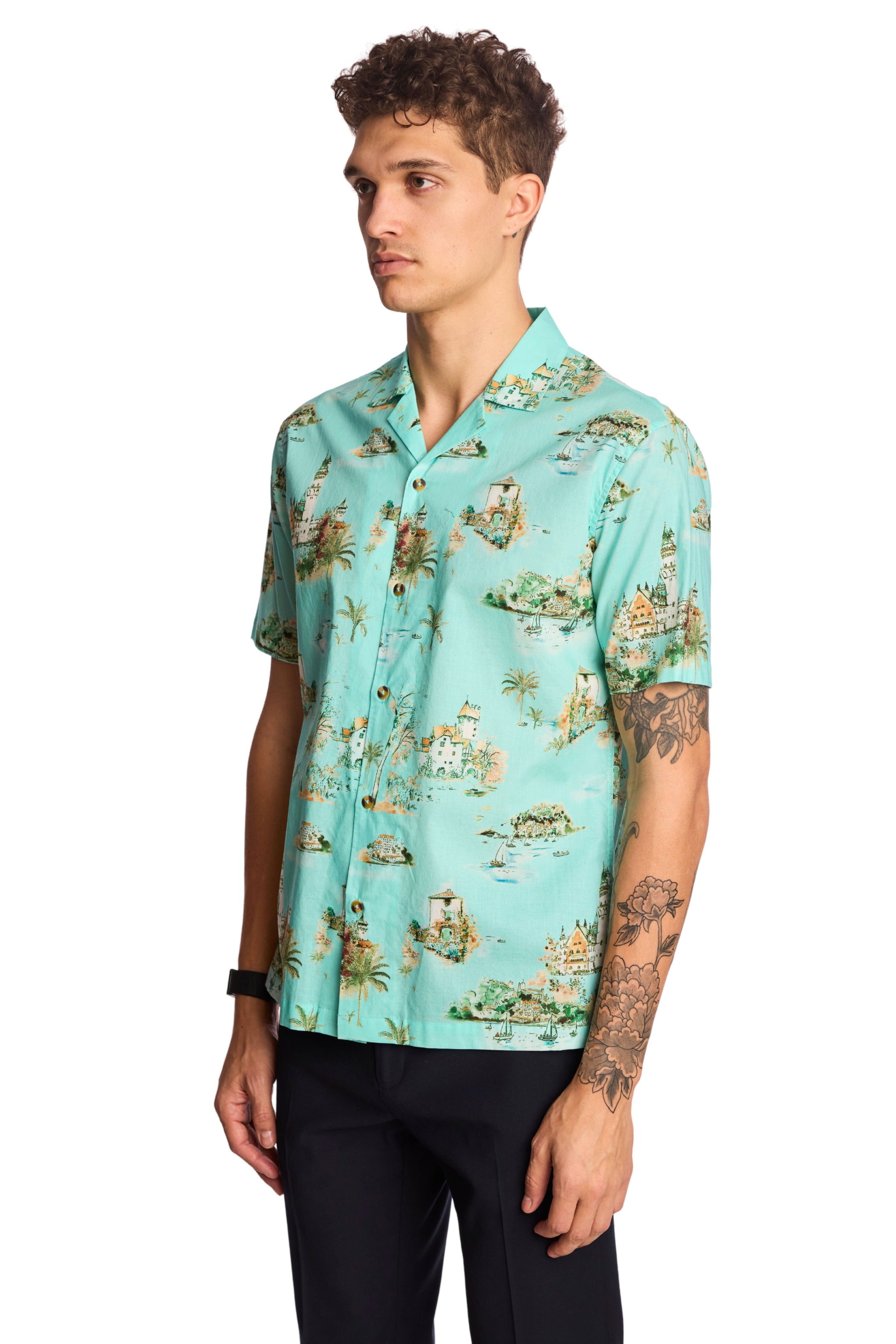 S/S Camp Collar Shirt - Green Summer Island