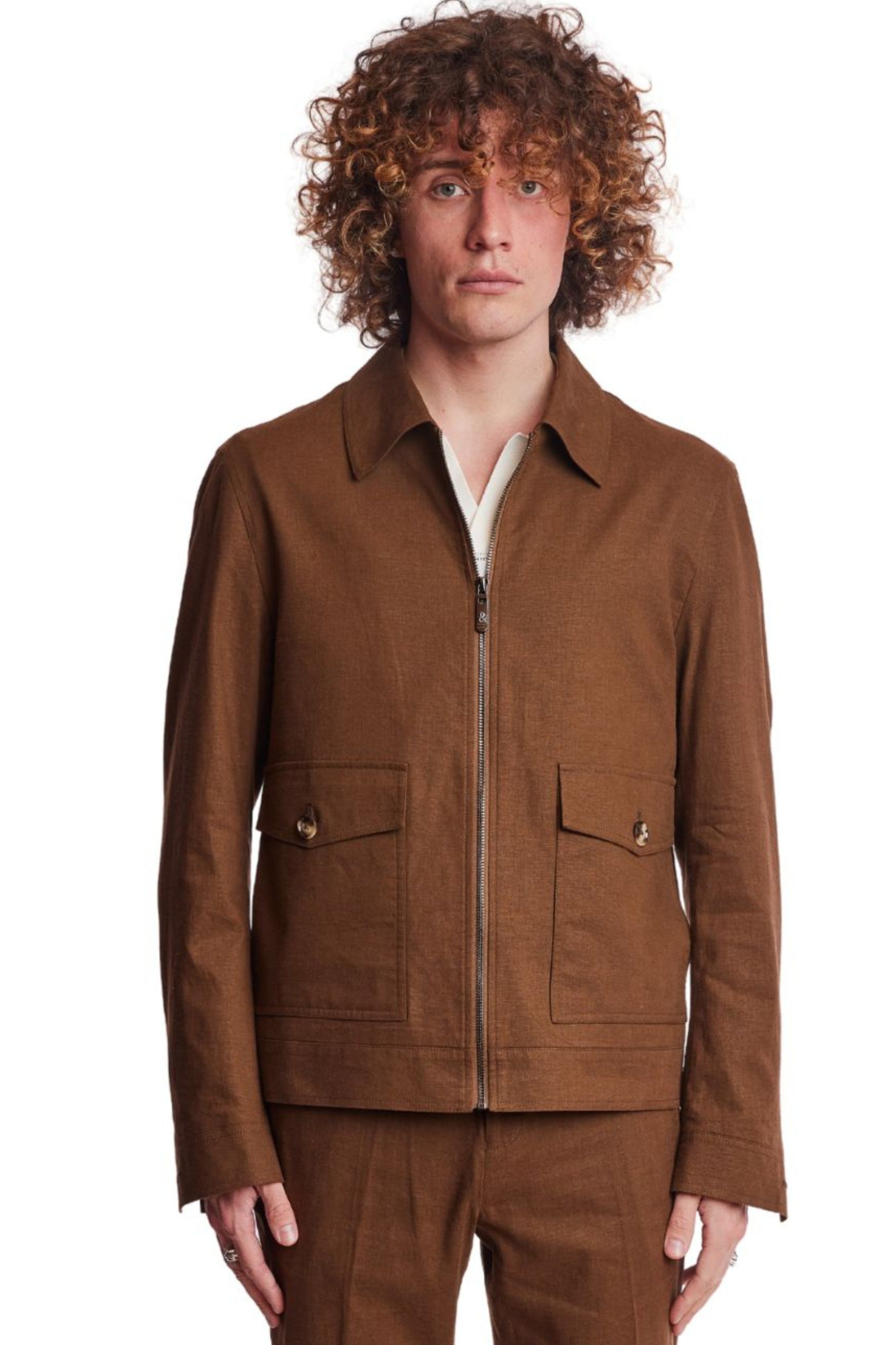 Milo Bomber Jacket - slim - Brown Linen