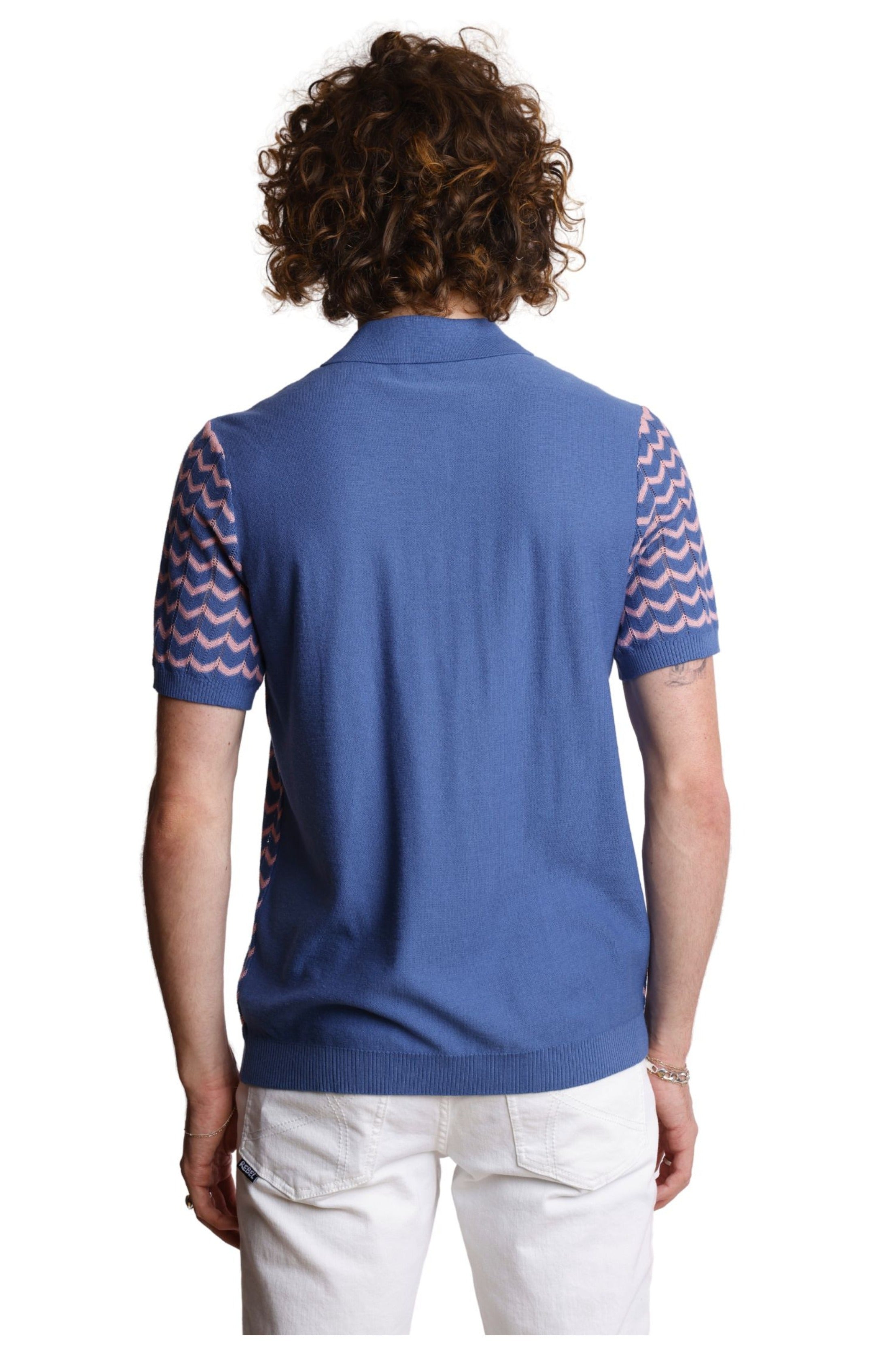 3 Button Chevron Polo - Blue & Pink Zig Zag