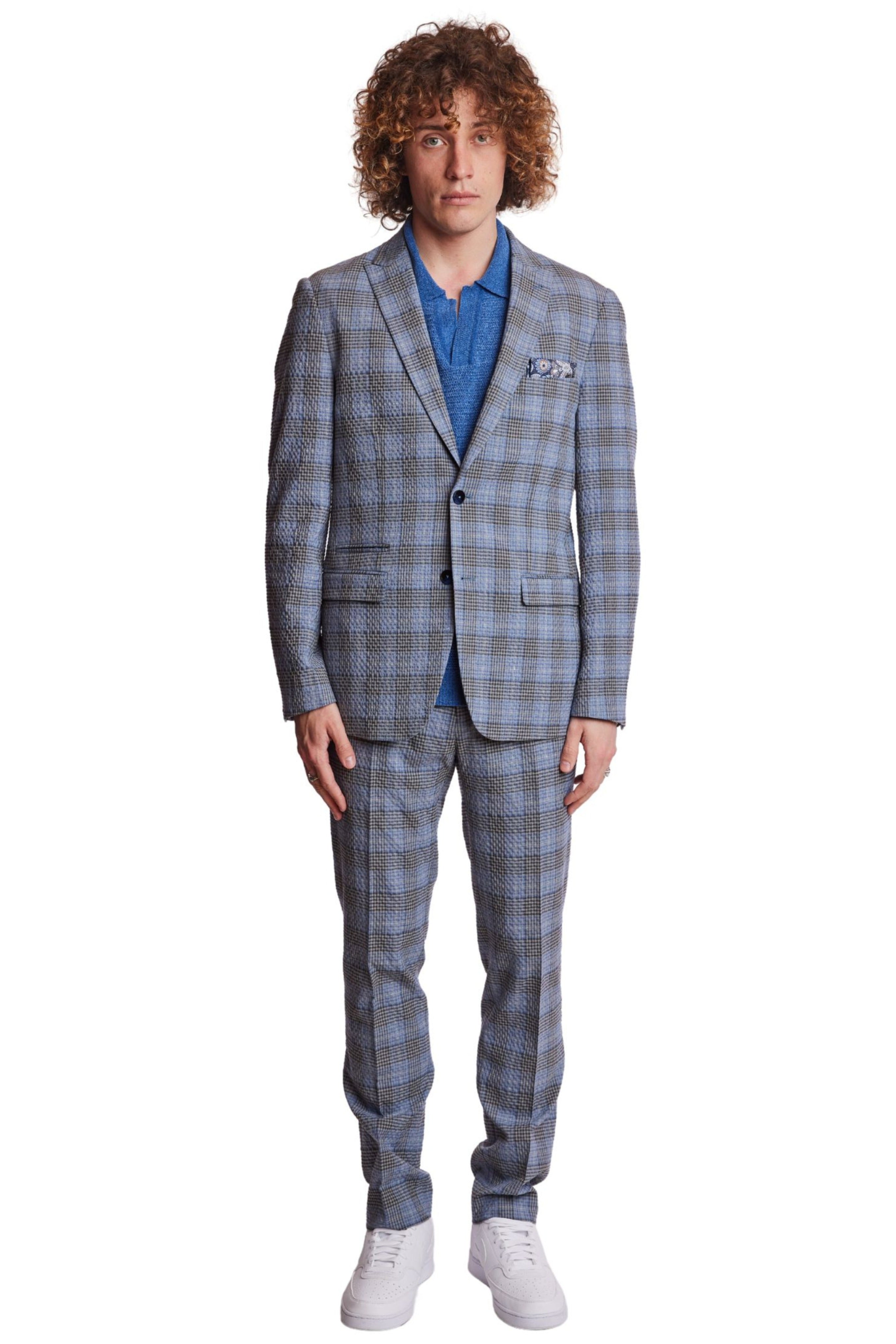 Ashton Peak Jacket - slim - Grey Blue Seersucker Check